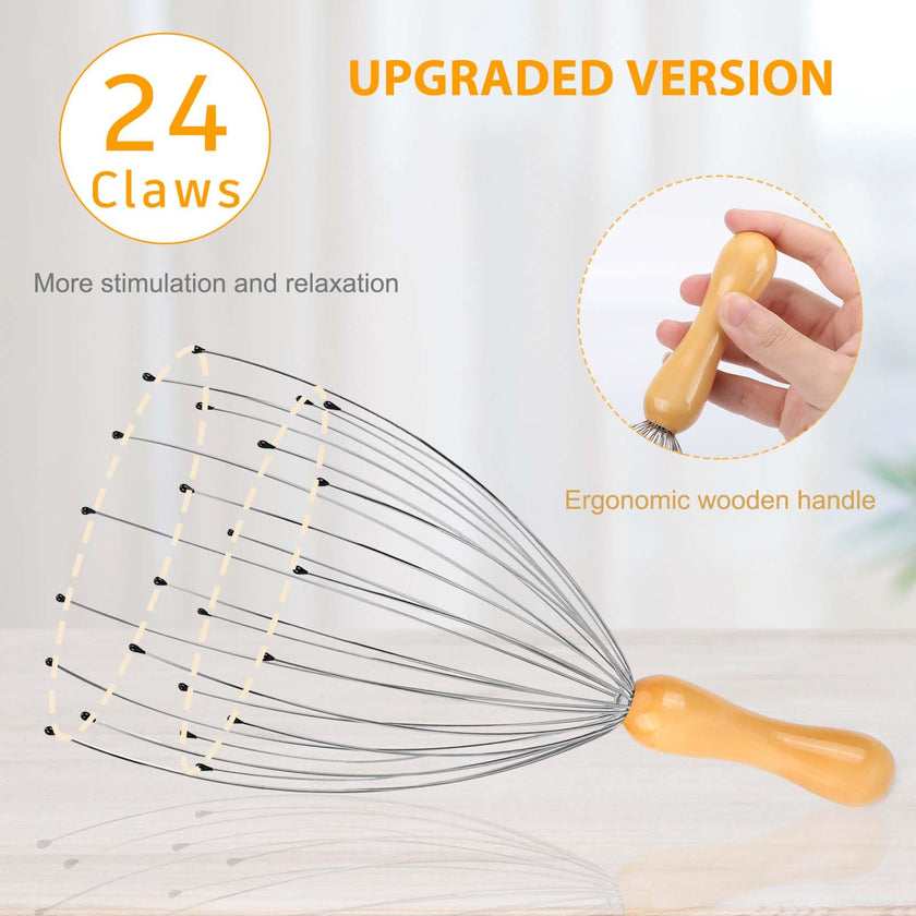 FREATECH 24 Fingers Head Massager Scalp Scratcher with Ergonomic Wooden Handle for Deep Relaxation and Stress Relief, Easy to Hold and Control, Perfect Body Relaxing Massage Tool 🍁 All In One Marketplace Canada