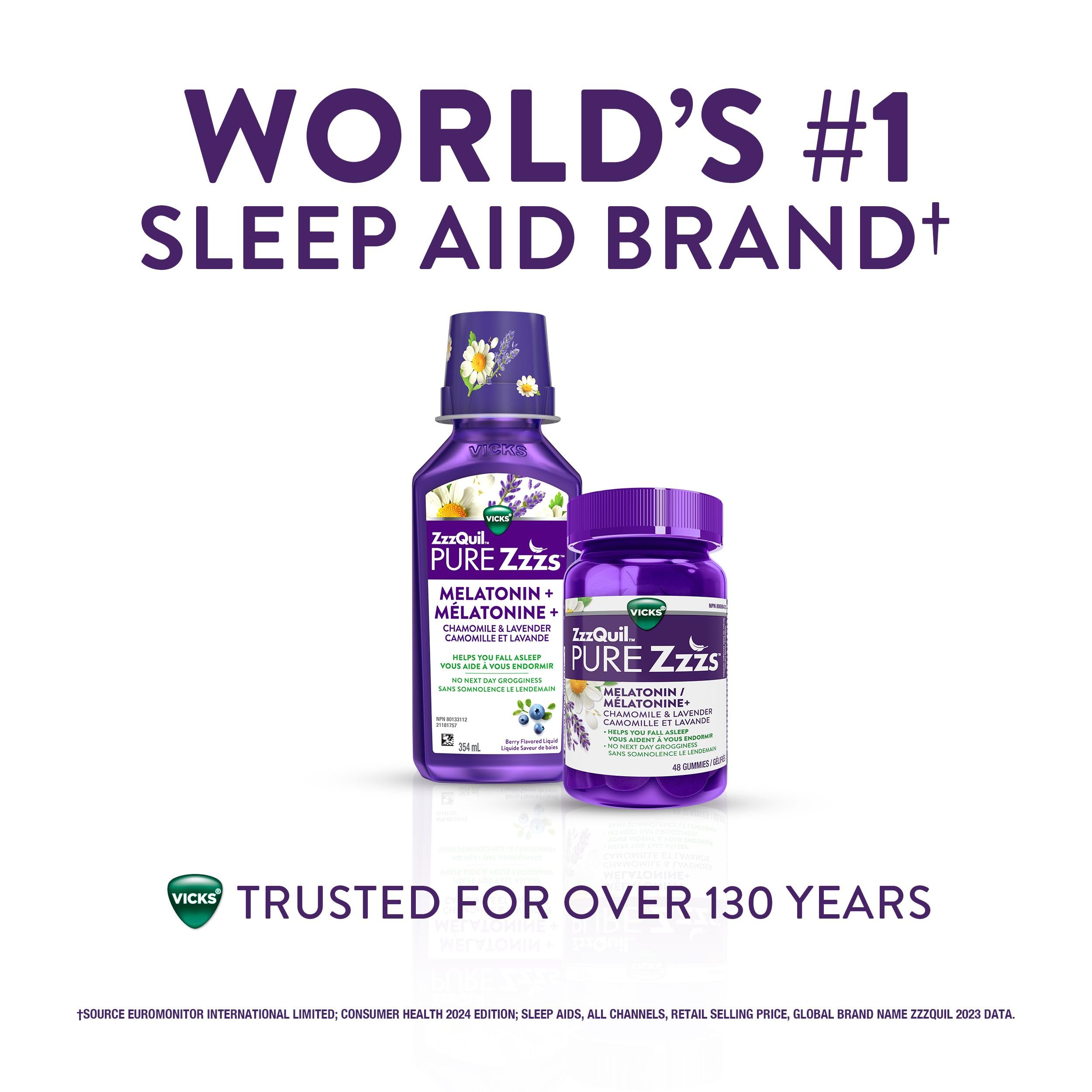 Vicks ZzzQuil PURE Zzzs Melatonin Sleep Aid Gummies with Chamomile, Lavender, & Valerian Root, 1mg per gummy, 48 Count 🍁 All In One Marketplace Canada