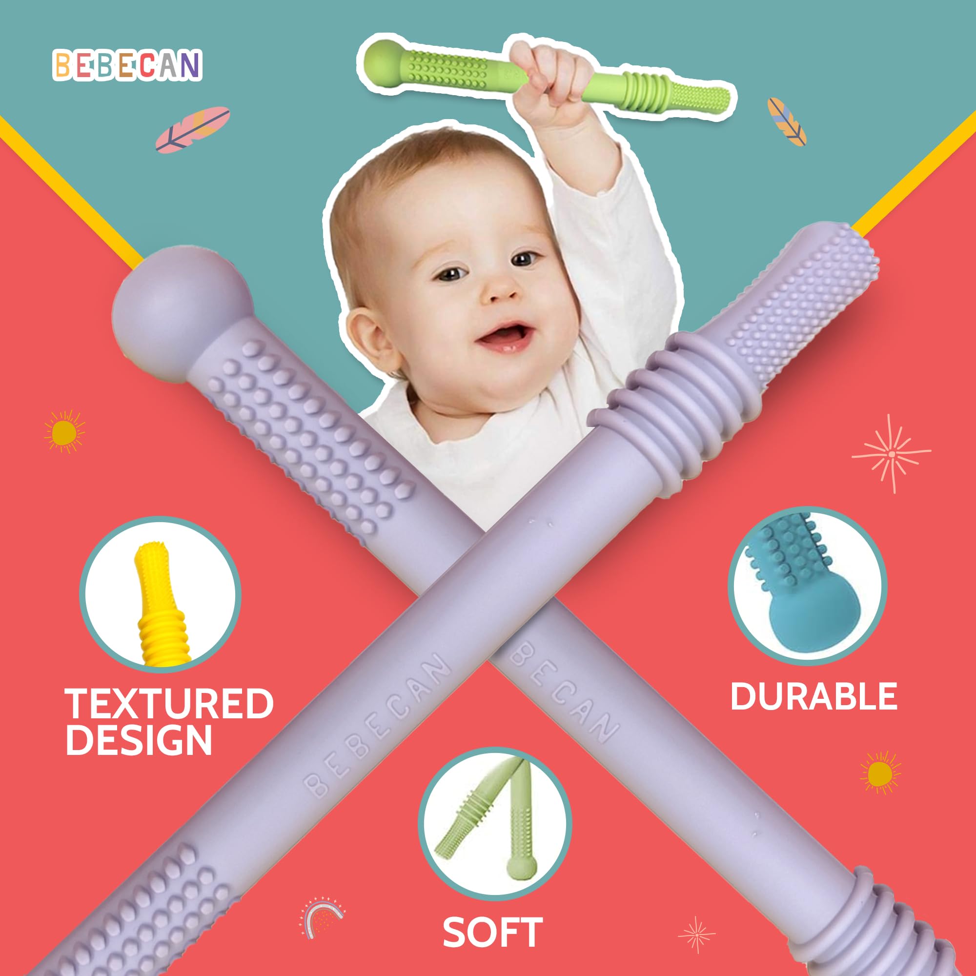 BEBECAN Teething Toys for Babies, Baby Teething Relief, 6 Vibrant Colors, Super Soft Silicone Jouet Dentition Bebe, Perfect Baby Gifts Baby Boy Gifts 🍁 All In One Marketplace Canada