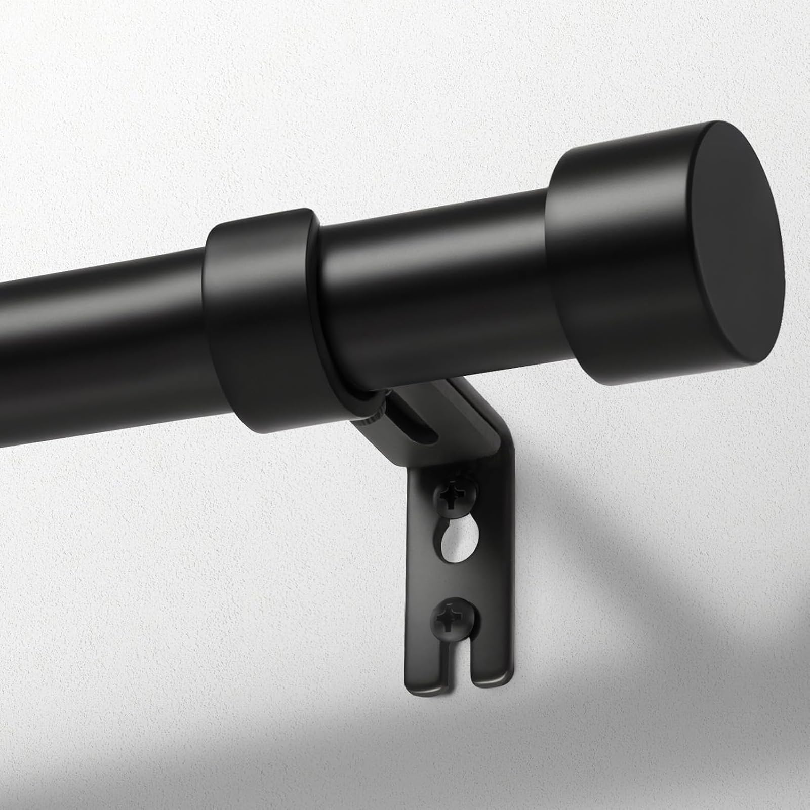 Zeerobee Curtain Rods for Windows 48 to 84, 1 Inch Black Heavy Duty Drapery Rods with Adjustable Length, Outdoor Modern Curtain Pole with Simple End Caps, 32