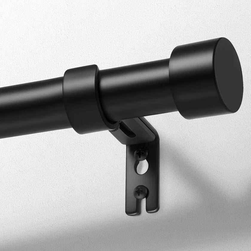 Zeerobee Curtain Rods for Windows 48 to 84, 1 Inch Black Heavy Duty Drapery Rods with Adjustable Length, Outdoor Modern Curtain Pole with Simple End Caps, 32