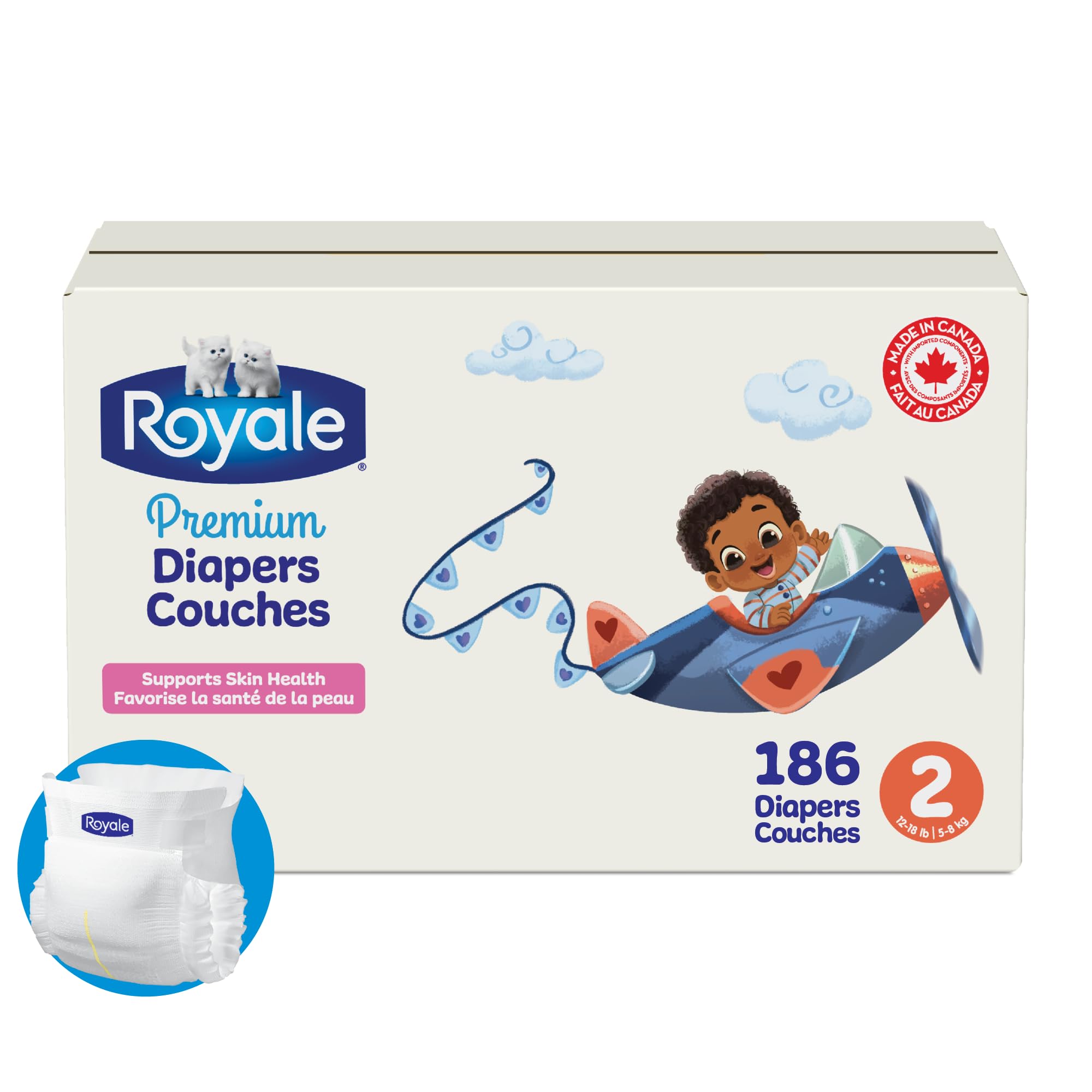 Royale Premium Diapers, Size 2 (12-18 lb), 186 Count, Disposable Baby Diapers (Packaging may vary) 🍁 All In One Marketplace Canada