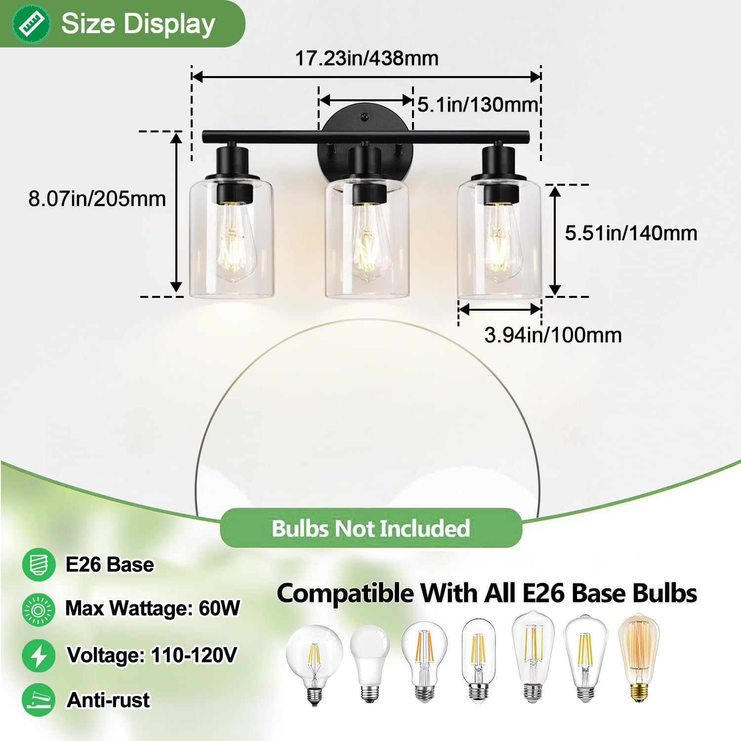 3-Light Bathroom Light Fixtures, Black Bathroom Wall Lights, Modern Bathroom Vanity Light with Clear Glass Shade, Bathroom Wall Lamp for Mirror Kitchen Bedroom Living Room 🍁 All In One Marketplace Canada