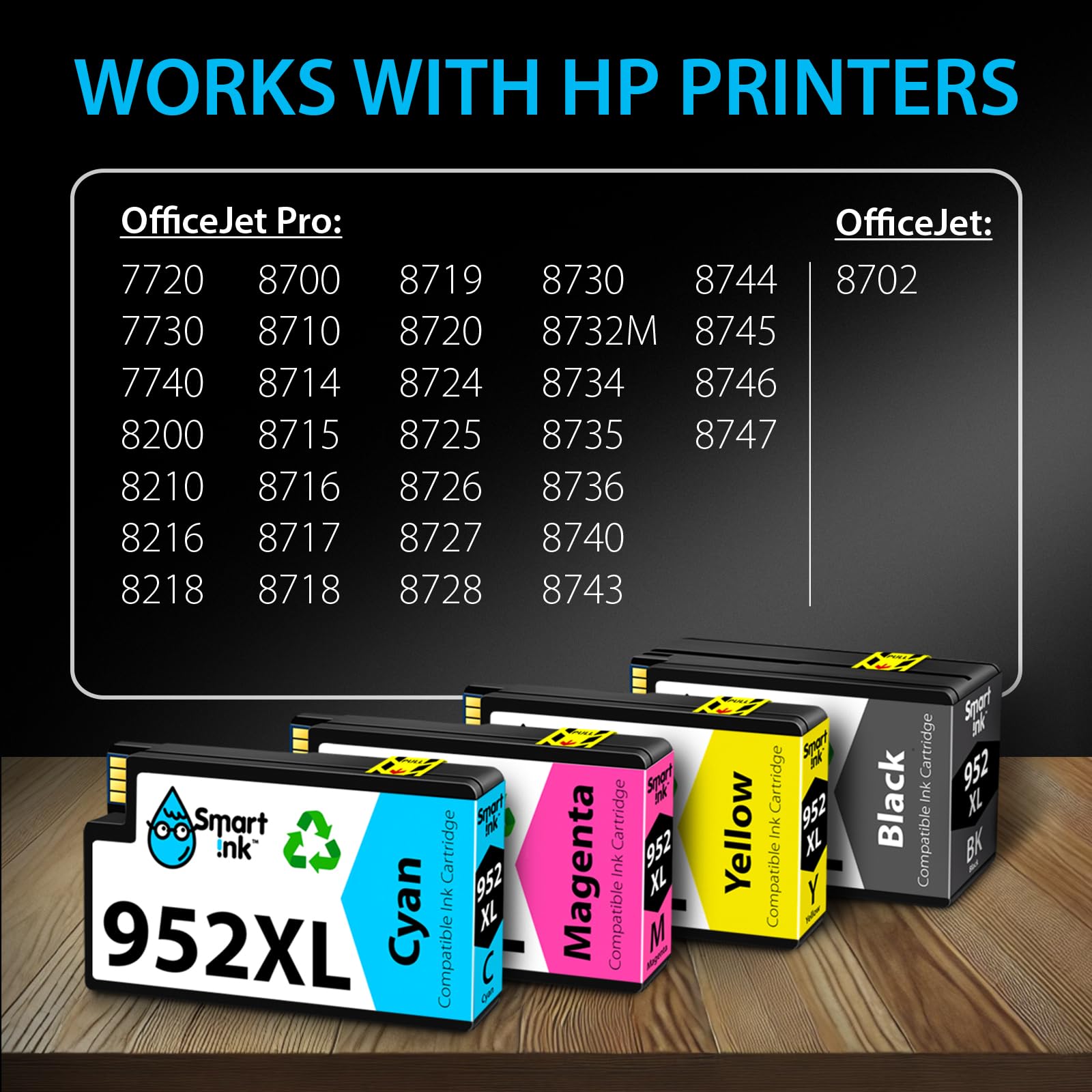 Smart Ink Compatible Ink Cartridge Replacement for HP 952 952XL (4 Combo Pack) Advanced Chip Technology to use with OfficeJet 8702 OfficeJet Pro 7720 7740 8210 8216 8710 8715 8720 8725 8728 8730 8745 🍁 All In One Marketplace Canada