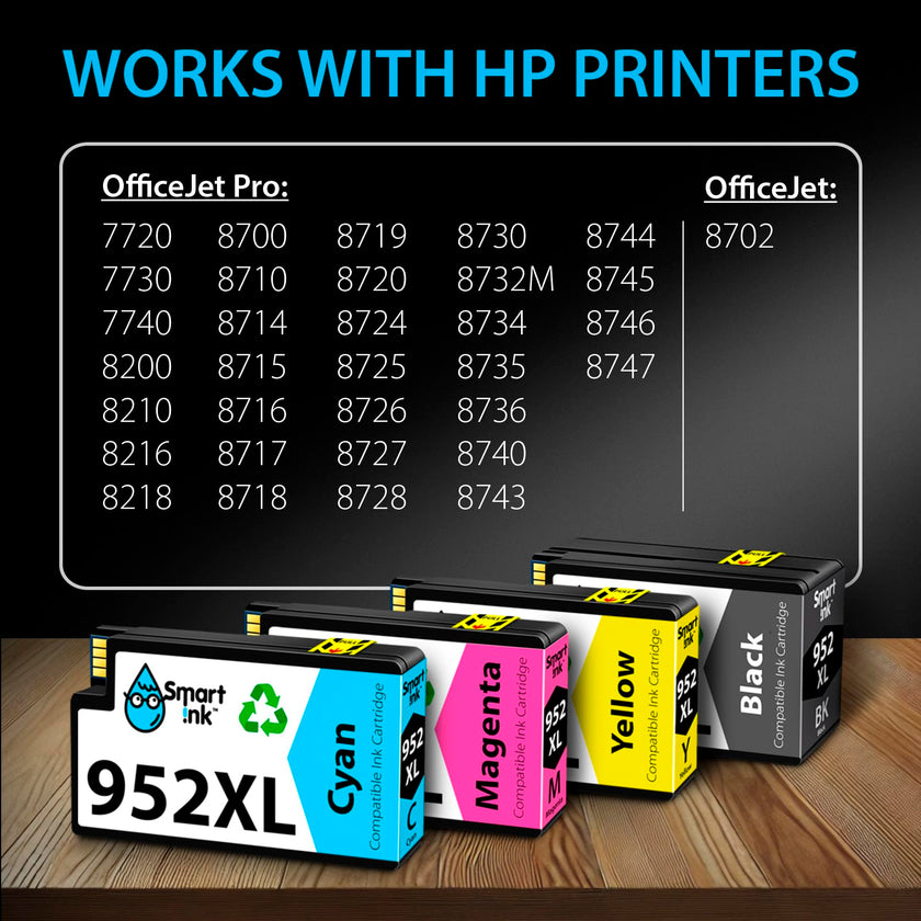 Smart Ink Compatible Ink Cartridge Replacement for HP 952 952XL (4 Combo Pack) Advanced Chip Technology to use with OfficeJet 8702 OfficeJet Pro 7720 7740 8210 8216 8710 8715 8720 8725 8728 8730 8745 🍁 All In One Marketplace Canada