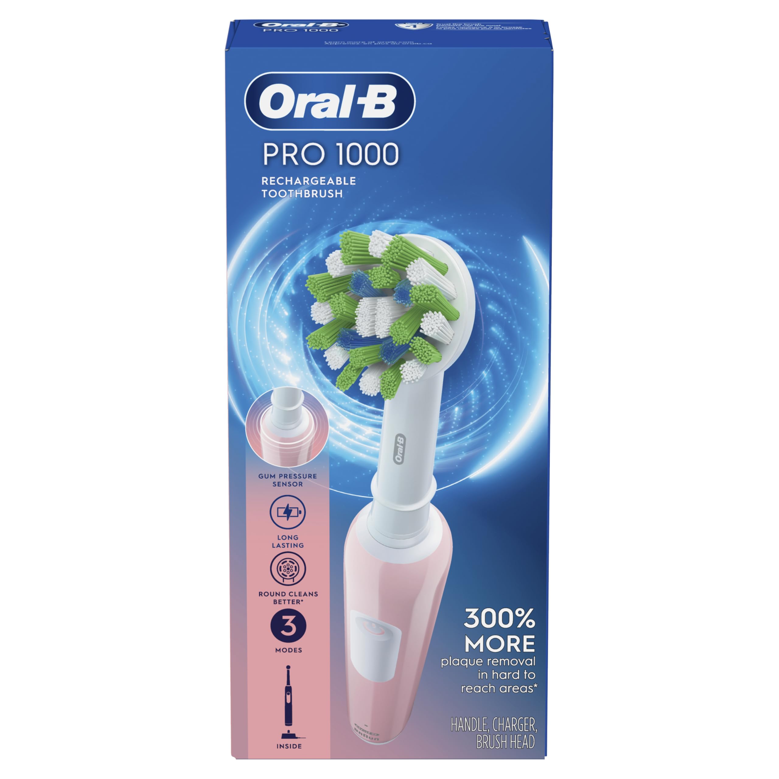 ORAL-B PRO 1000 CROSSACTION PINK RECHARGEABLE TOOTHBRUSH 1CT 🍁 All In One Marketplace Canada