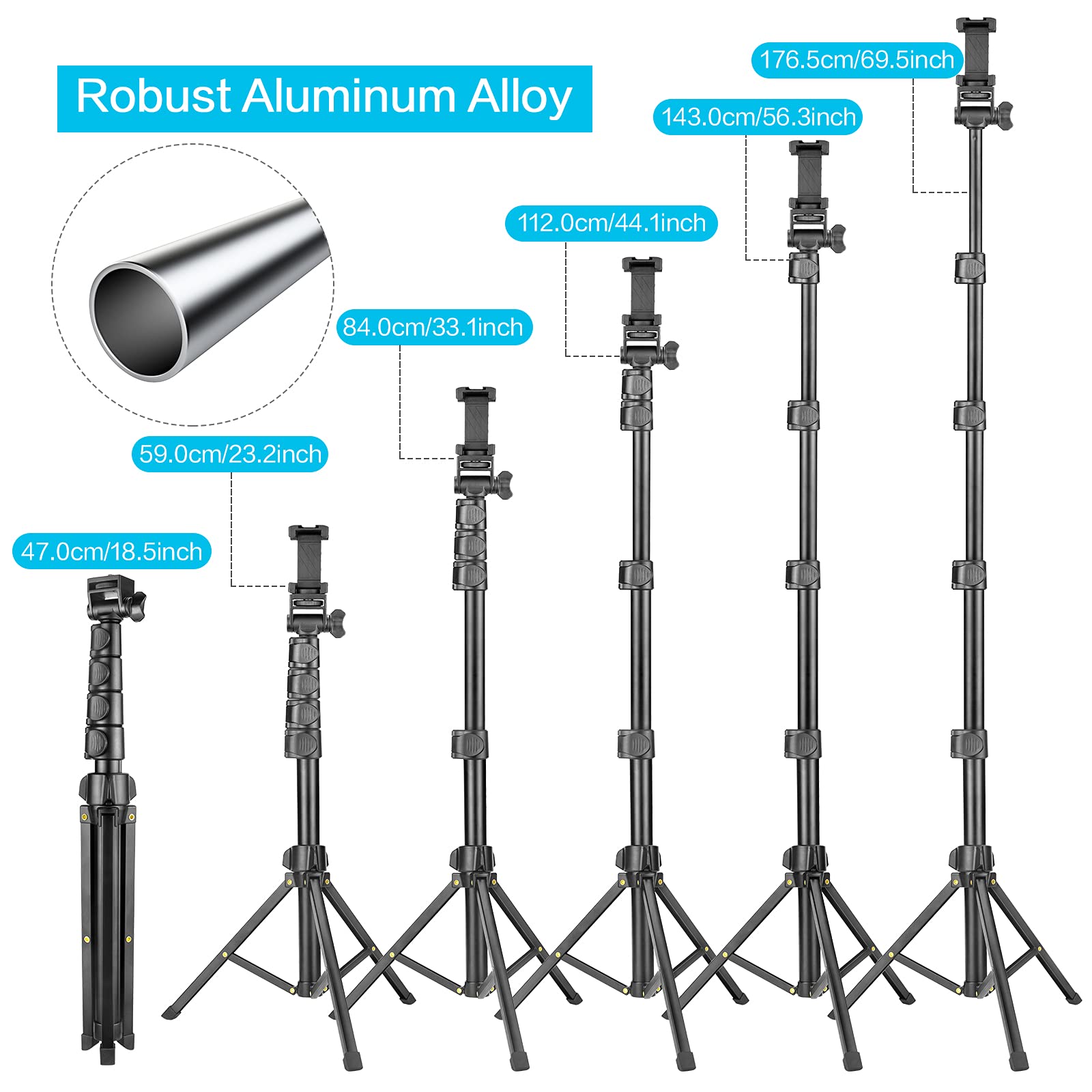 YOTOCversion 1.7 Meter/67 inch Phone Tripod Stand & Bluetooth Selfie Stick Tripod, Cellphone Tripod with Bluetooth Remote, Compatible with iPhone 16/15/14/13/12/12 pro/11/11pro/8 🍁 All In One Marketplace Canada