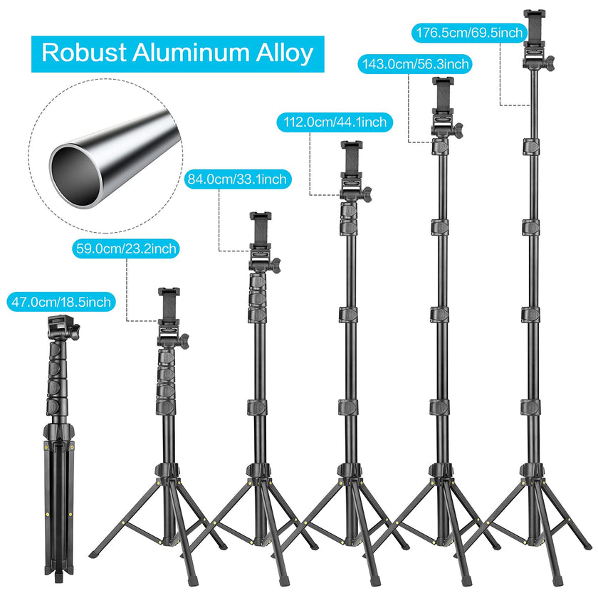 YOTOCversion 1.7 Meter/67 inch Phone Tripod Stand & Bluetooth Selfie Stick Tripod, Cellphone Tripod with Bluetooth Remote, Compatible with iPhone 16/15/14/13/12/12 pro/11/11pro/8 🍁 All In One Marketplace Canada
