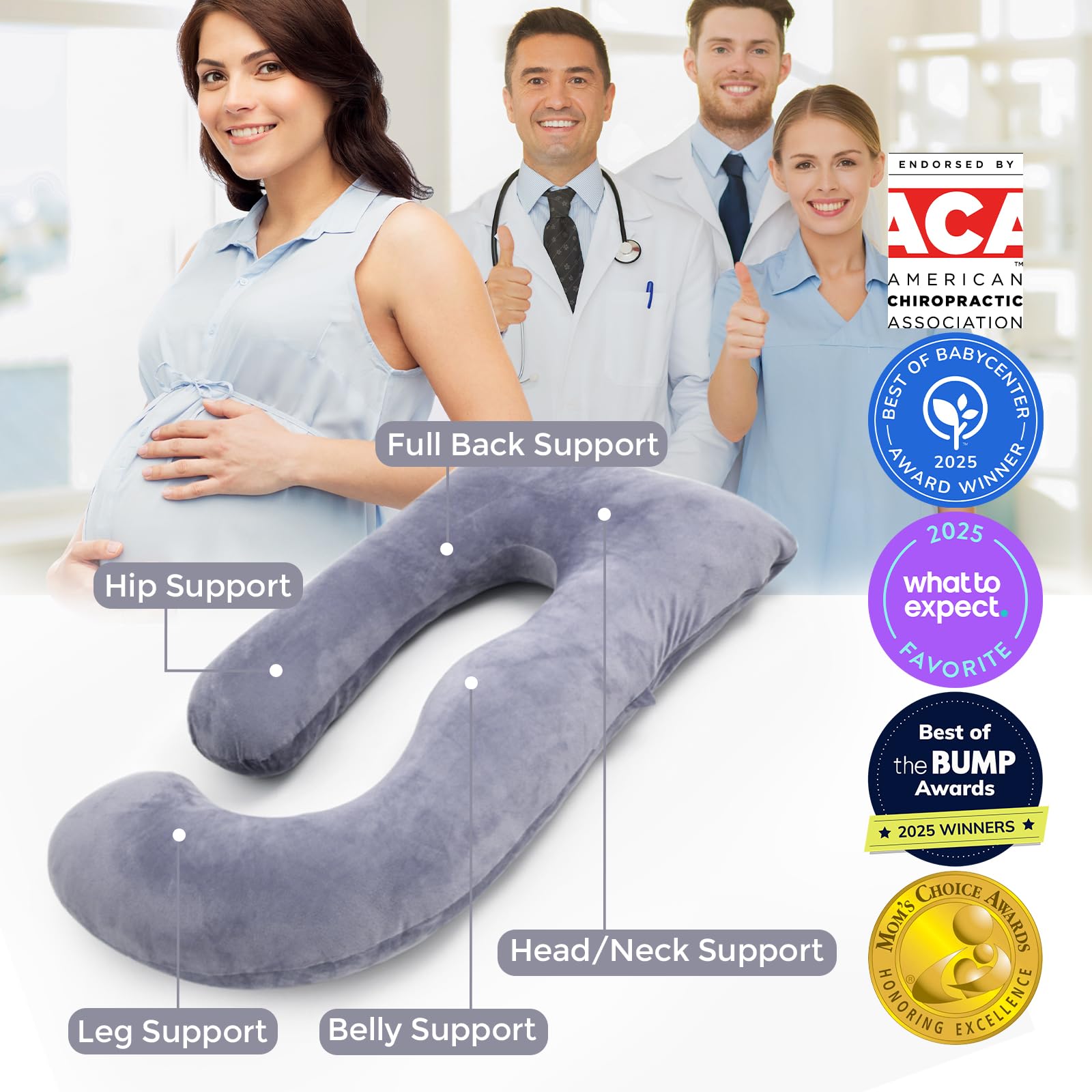 Momcozy Pregnancy Pillows for Sleeping, U Shaped Full Body Maternity Pillow with Removable Cover - Support for Back, Legs, Belly, HIPS for Pregnant Women, 57 Inch Pregnancy Pillow for Women, Grey 🍁 All In One Marketplace Canada