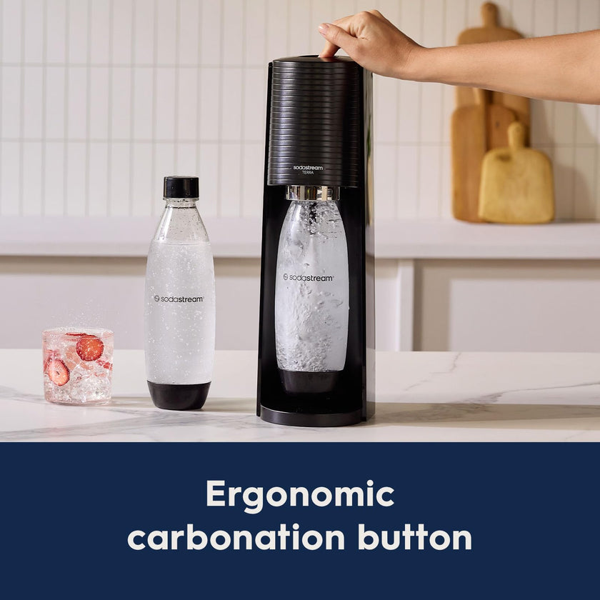 SodaStream Terra Sparkling Water Maker with CO2 Cylinder, 1L Dishwasher Safe Bottle & Bubly Drink (Black) 🍁 All In One Marketplace Canada