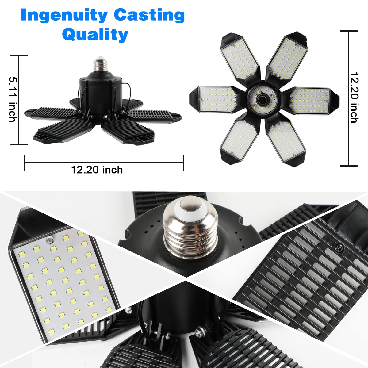 POLARPRA Garage Lights - 2Pack Super Bright 32000LM LED Garage Ceiling Light 6500K LED Shop Light w/ 6 Deformable Panels Screw in E26/E27 Socket Light Bulbs for Workshop Storage Warehouse Attic 🍁 All In One Marketplace Canada