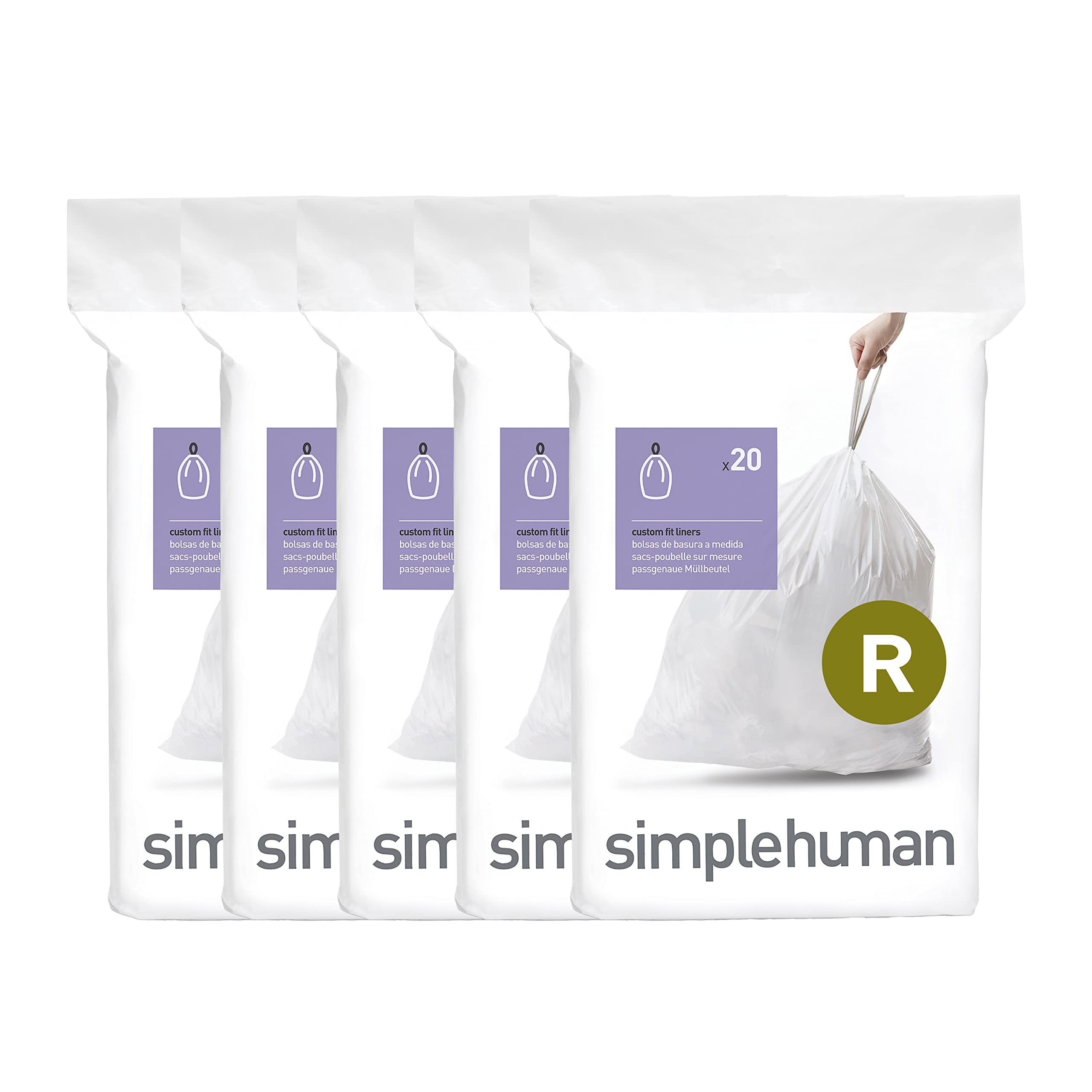 simplehuman Code R 100 Count, Dispenser Pack Custom Fit Liners, Drawstring Trash Bags, 10L / 2.6 Gallons, White 🍁 All In One Marketplace Canada