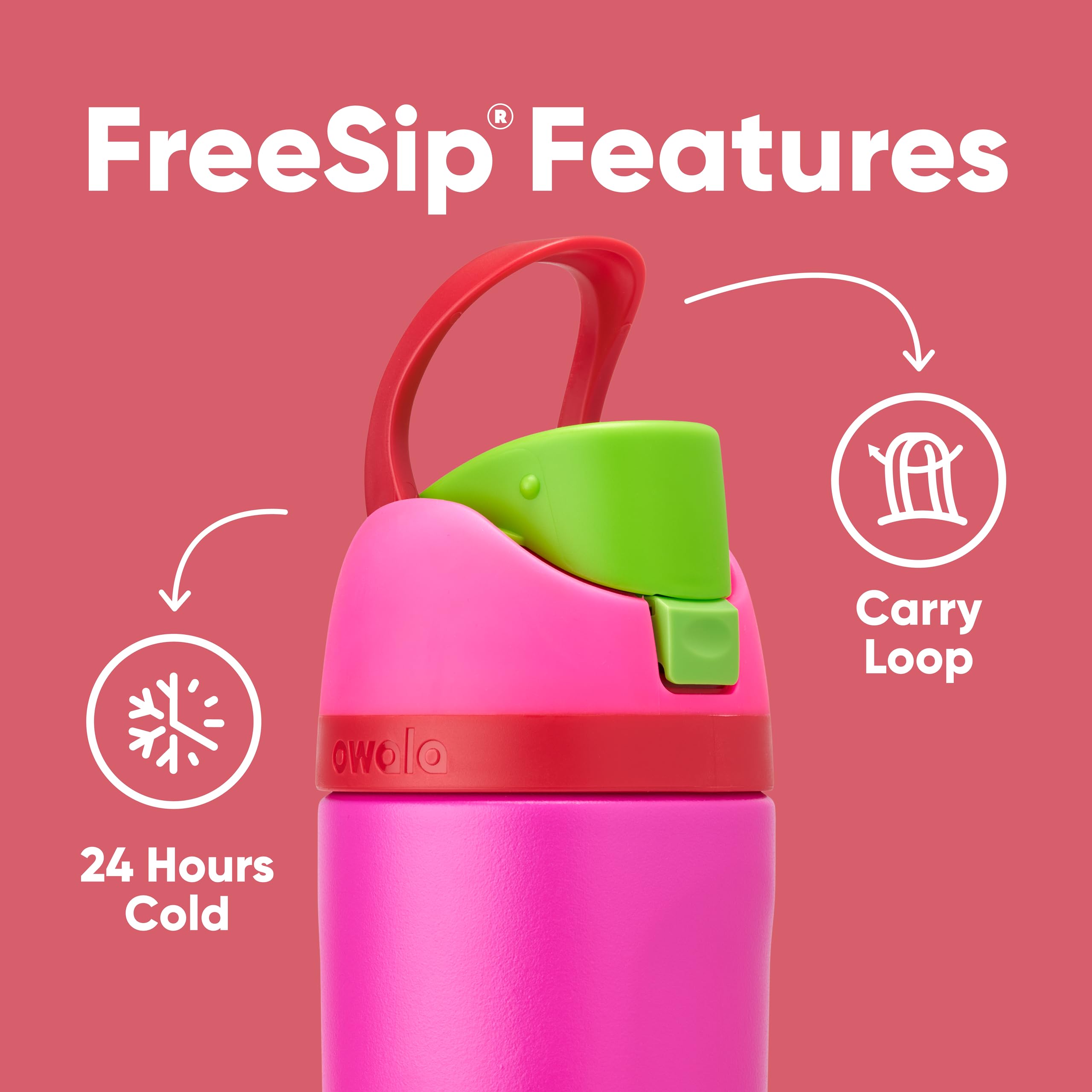 Owala Kids FreeSip Insulated Stainless Steel Water Bottle with Straw, BPA-Free Sports Water Bottle, Great for Travel, 16 oz, All the Berries 🍁 All In One Marketplace Canada