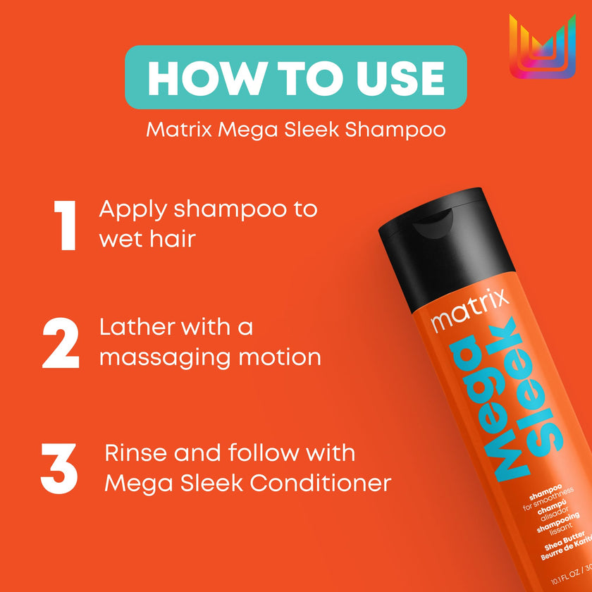MATRIX Mega Sleek Shampoo, For Frizzy and Unruly Hair, Controls Frizz & Flyaways, Smooths Hair with Shea Butter, Vegan 🍁 All In One Marketplace Canada