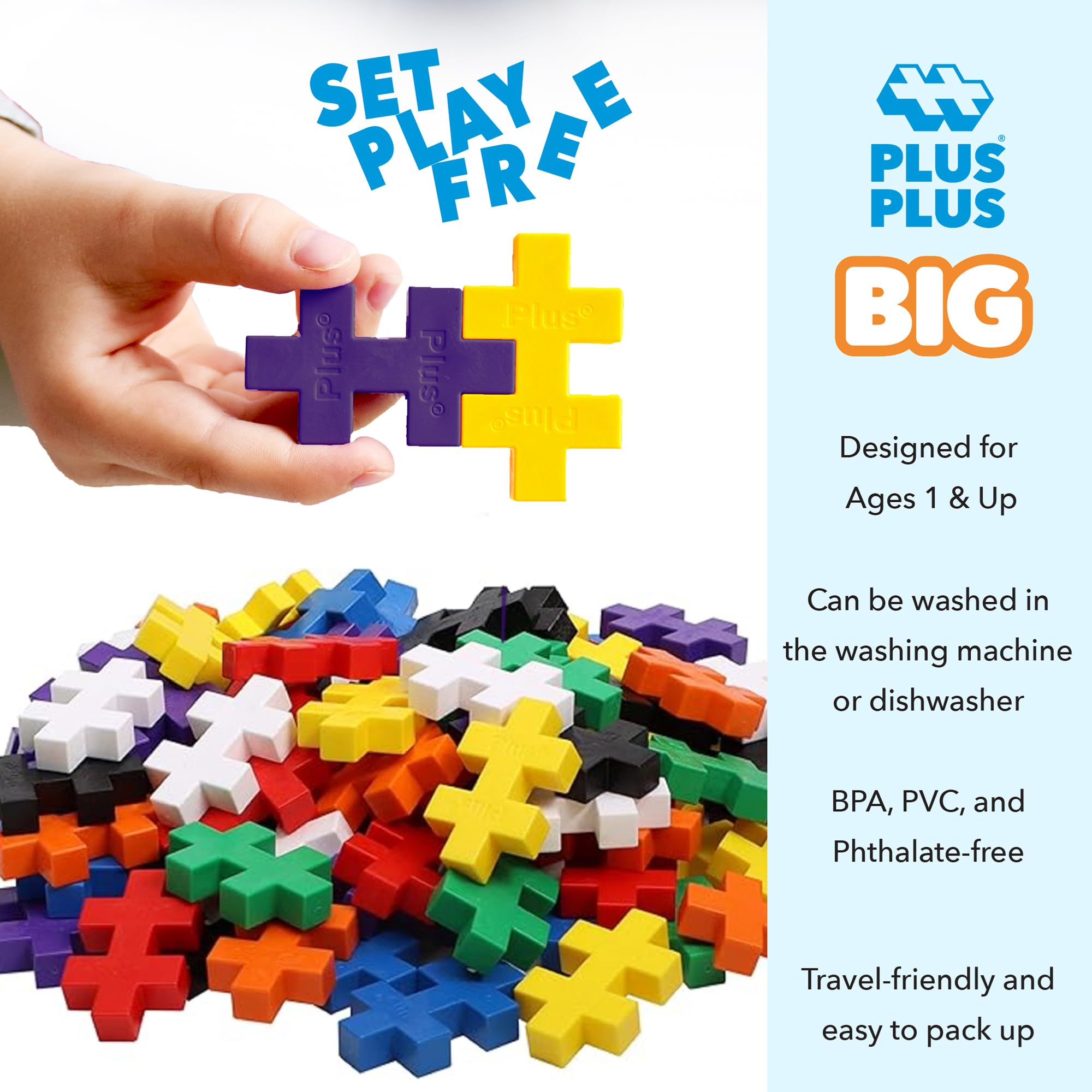 PLUS PLUS - 100 Pcs 30 x 50 mm Big Basic Colors Mix Building Blocks 🍁 All In One Marketplace Canada