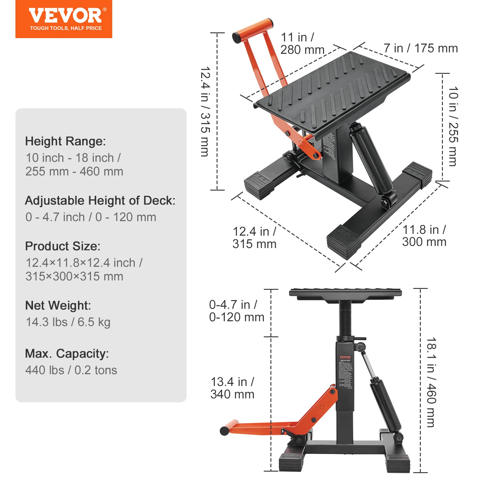 VEVOR Dirt Bike Lift Stand, Motorcycle Jack Lift Stand 440 lbs Capacity and Hydraulic Lift Operation, Adjustable Height Hoist Table, for Dirt Pit Bike Repair, Maintenance, Dirt Bike Accessories 🍁 All In One Marketplace Canada