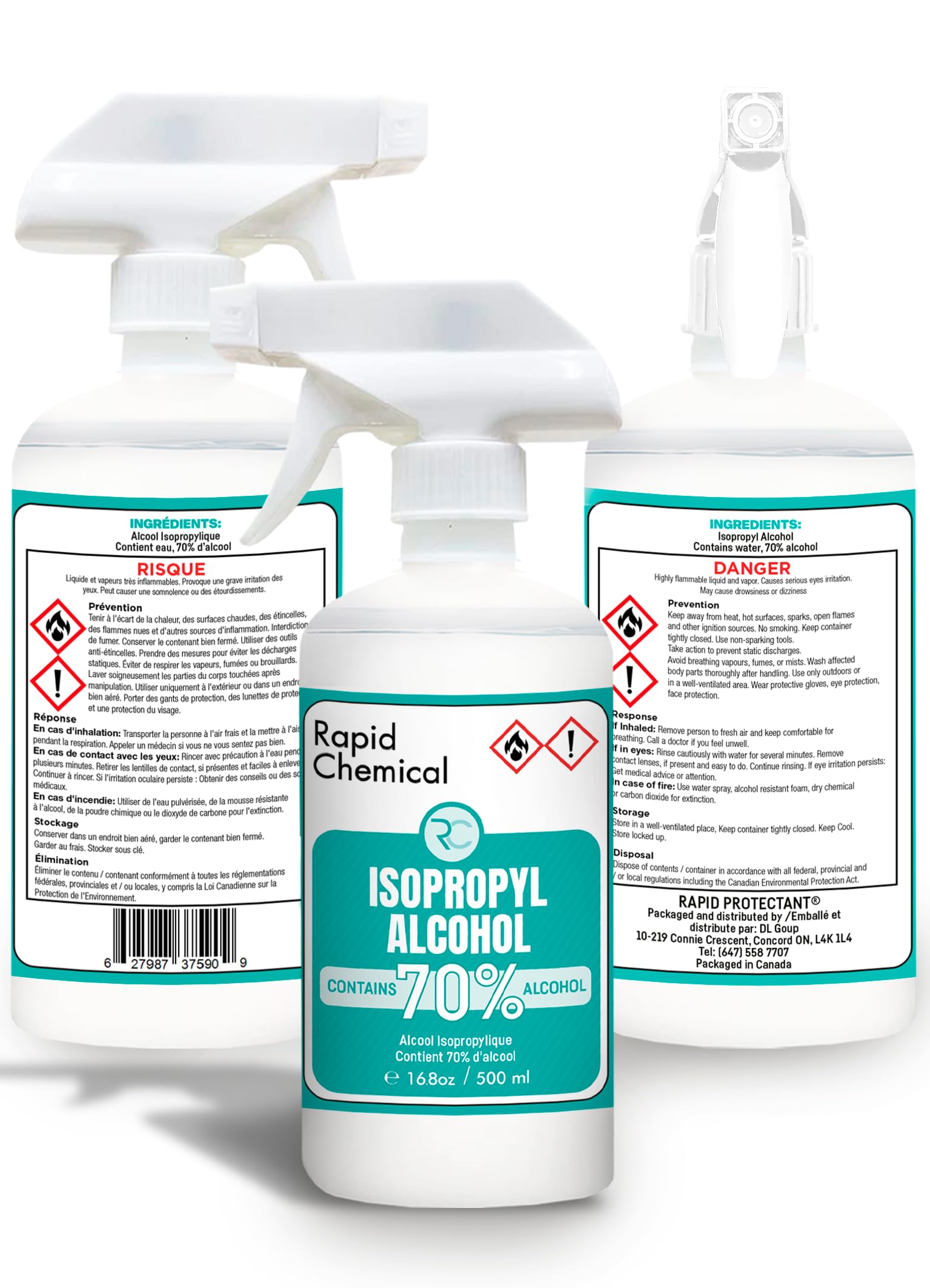 Isopropyl Alcohol Spray 70% - Rubbing Alcohol 70 Percent - 500ml - USP Grade - Made in Canada (1 spray bottle, 500ml) 🍁 All In One Marketplace Canada