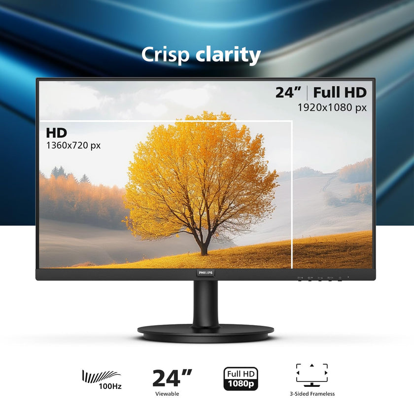 Philips New 24 inch Frameless Full HD (1920 x 1080) 100Hz Monitor, VESA, HDMI x1, VGA Port x1, Eye Care, 4 Year Replacement Warranty, 241V8LB, Black 🍁 All In One Marketplace Canada