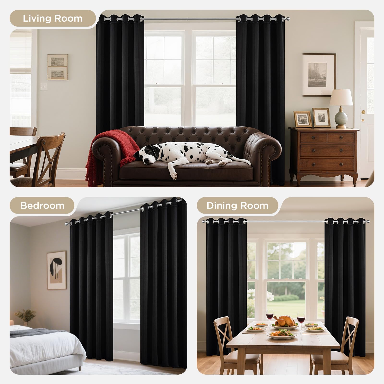 Joydeco Blackout Curtains 84 Inch Length 2 Panels Set, Thermal Insulated Long Curtains& Drapes 2 Burg, Room Darkening Grommet Drapes for Living Room Bedroom Window (W52 x L84 Inch, Black) 🍁 All In One Marketplace Canada