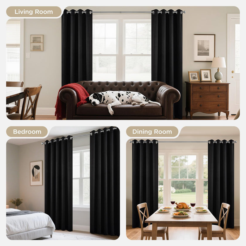 Joydeco Blackout Curtains 84 Inch Length 2 Panels Set, Thermal Insulated Long Curtains& Drapes 2 Burg, Room Darkening Grommet Drapes for Living Room Bedroom Window (W52 x L84 Inch, Black) 🍁 All In One Marketplace Canada