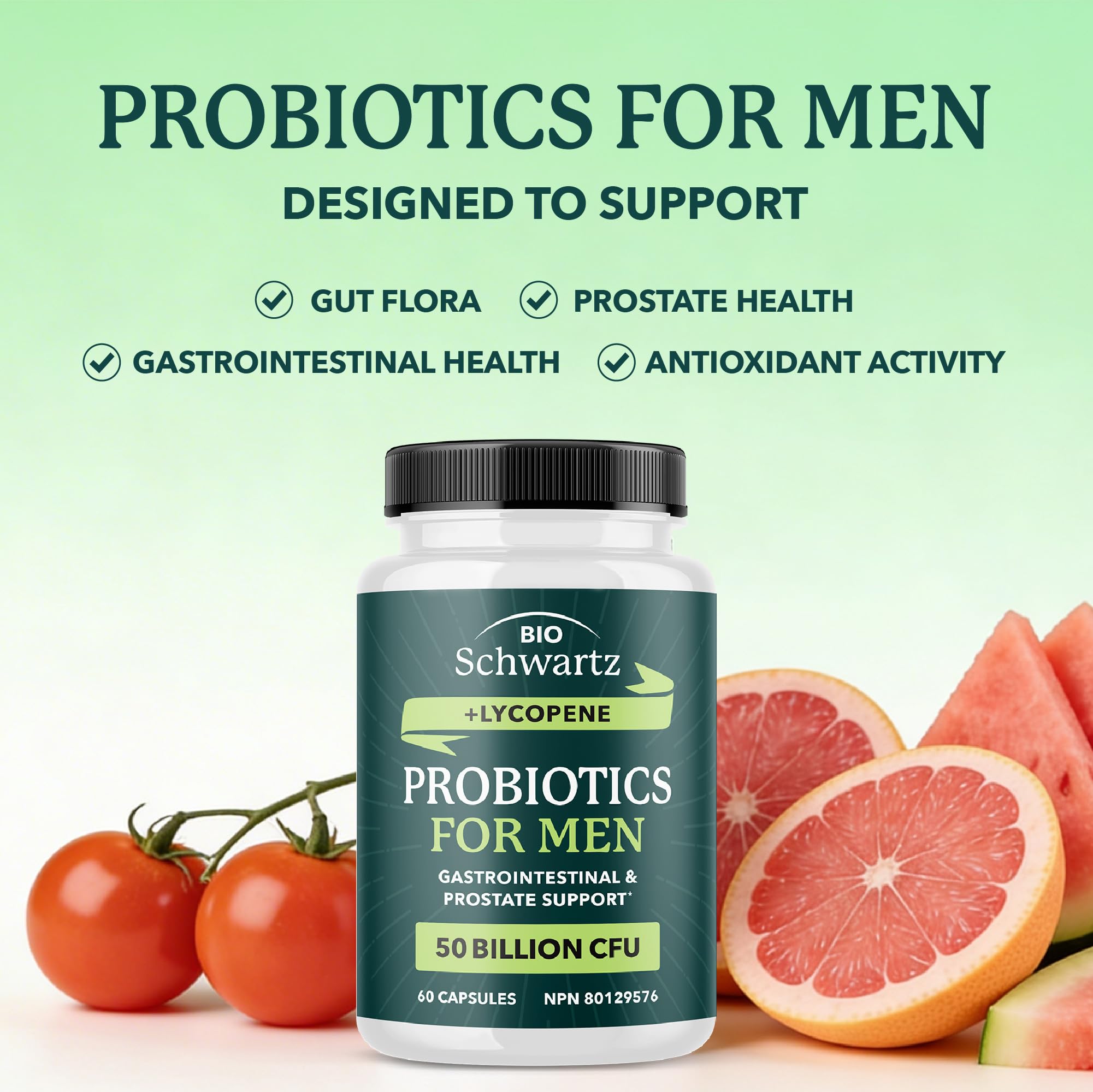Probiotics for Men | Gut Health & Prostate Support | 50 Billion CFU with 15 Probiotic Strains | With Lycopene for Prostate Support | Men’s Gut Health Supplements | Non-GMO | Made in Canada | 60 Ct 🍁 All In One Marketplace Canada