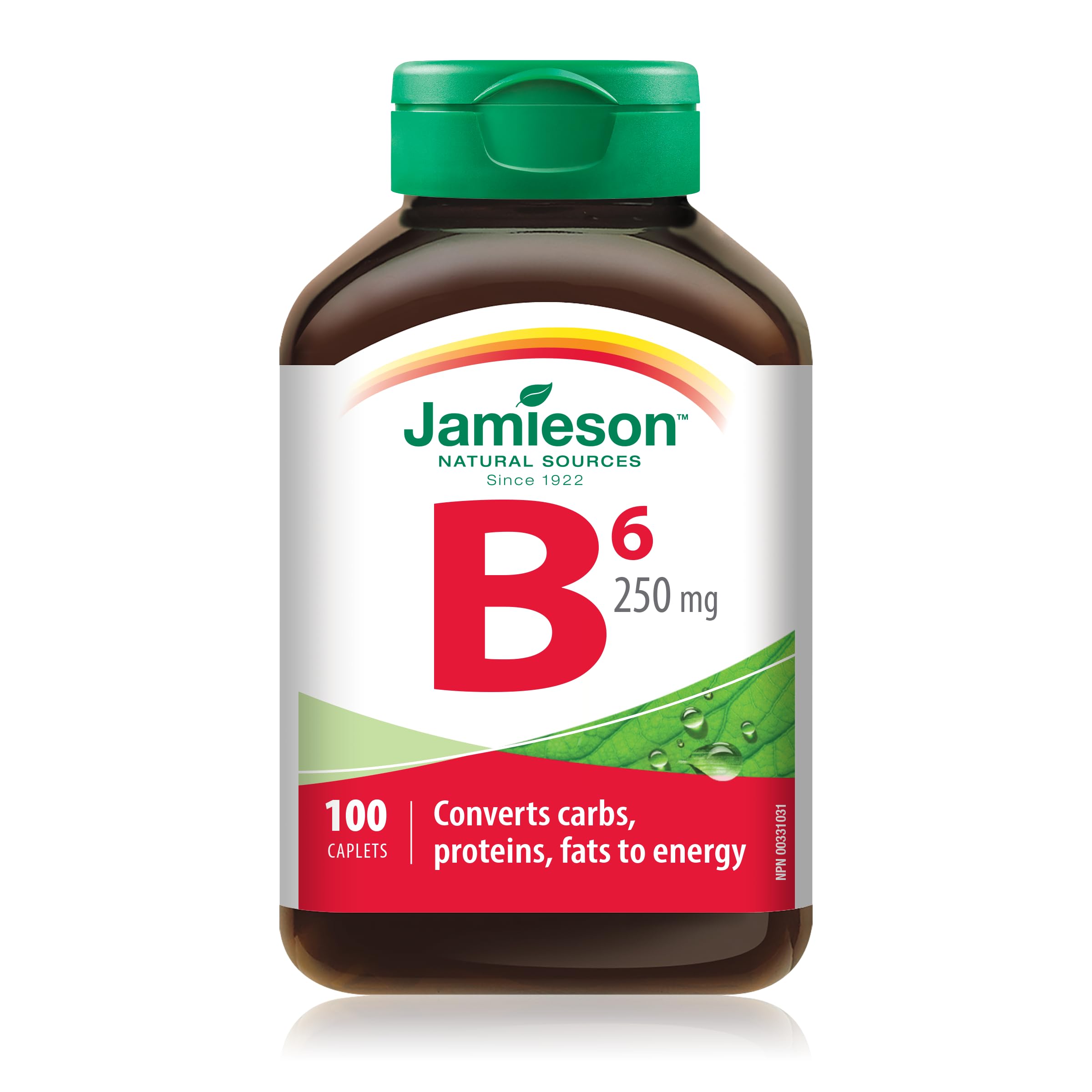 Jamieson Vitamin B6 250 mg, Pyridoxine HCl, Helps Prevent Vitamin B6 Deficiency, Supports Energy Production and Metabolism. Vegetarian, Gluten-Free, 100 Caplets, Proudly Canadian 🍁 All In One Marketplace Canada