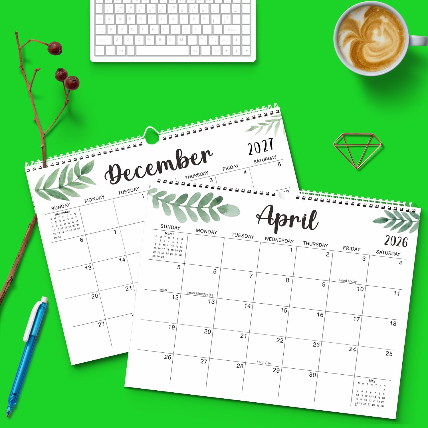 Wall Calendar 2026-2027, 15X12 inch Large Calendar Family Personl Organizer, 21 Months Runs from April 2026 through December 2027, Perfect for Organizing for Office Home (Leaf) 🍁 All In One Marketplace Canada