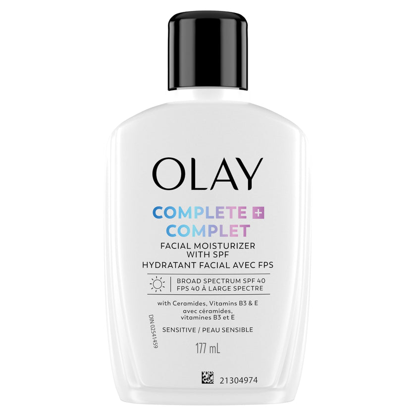Olay Complete+ Face Moisturizer with Sunscreen SPF 40, For Sensitive Skin, Broad Spectrum Sun Protection, Fragrence-Free - No White Cast on All Tones, Nourishes Moisture Barrier - Ceramides, 177 mL 🍁 All In One Marketplace Canada
