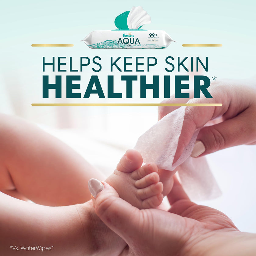 Pampers Aqua Pure Baby Wipes, 99% Water, Fragrance Free, 336 Baby Wipes Total (6X Flip-Top Packs) 🍁 All In One Marketplace Canada