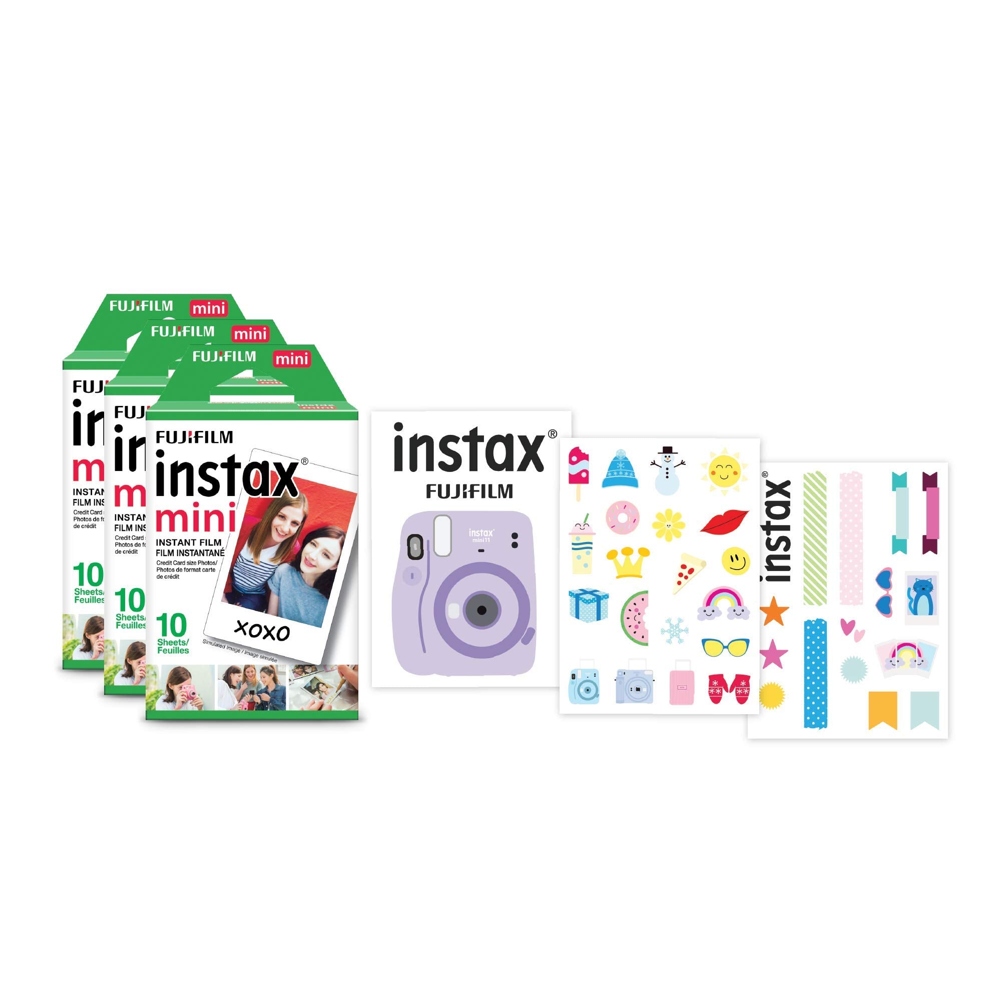 Fujifilm Instax Mini Film, 3 Pack with Stickers (30 exposures) White 600022104 🍁 All In One Marketplace Canada
