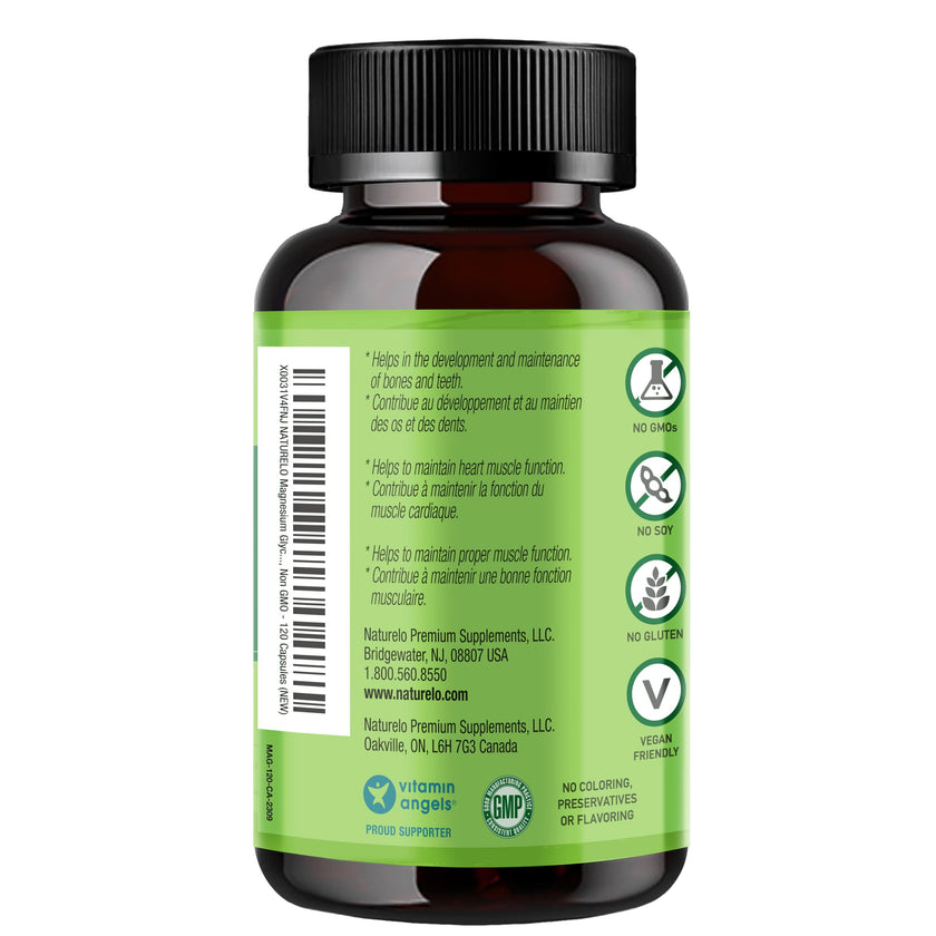 NATURELO Magnesium Glycinate Chelate Complex - 200 mg Magnesium, 120 Capsules, Support Sleep, Calm, Muscle Cramp & Stress Relief, Gluten Free, Non GMO, with Organic Vegetables 🍁 All In One Marketplace Canada