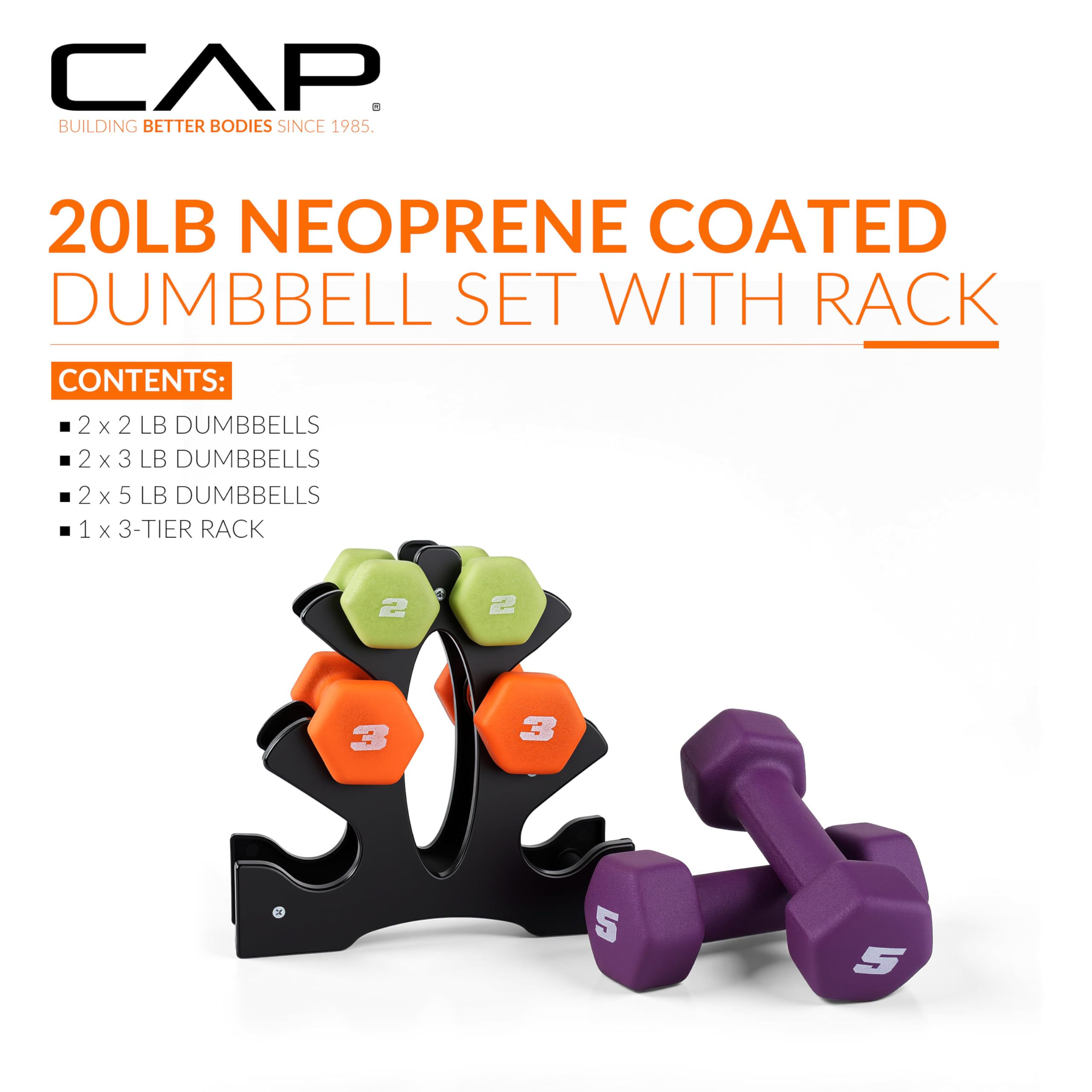 CAP Barbell 20 lb Neoprene Dumbbell Set with Rack |Includes 2, 3, 5 lb Pairs 🍁 All In One Marketplace Canada