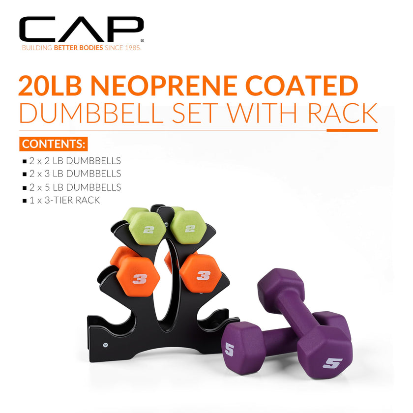 CAP Barbell 20 lb Neoprene Dumbbell Set with Rack |Includes 2, 3, 5 lb Pairs 🍁 All In One Marketplace Canada