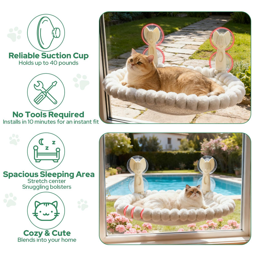 Ceecysaa Cat Window Perch, Cat Hammock Cordless Window Bed with Easy Assembly Strong Metal Frame and Removable Soft Cover, 4 Strong Suction Cups Soft Cover Foldable Cats Shelf Seat for Indoor Cats 🍁 All In One Marketplace Canada