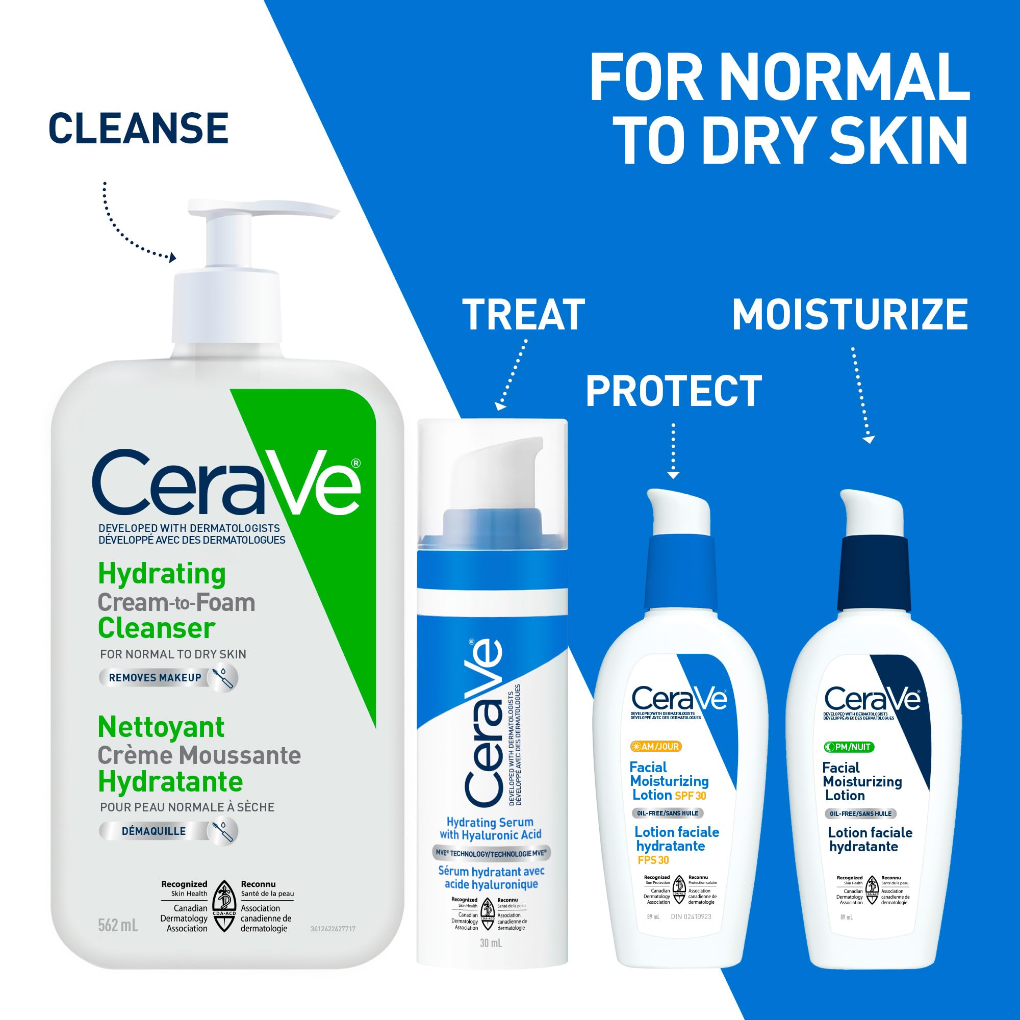 CeraVe Hydrating Cream-to-Foam Face Cleanser, One-Step Face Wash With Hyaluronic Acid & Amino Acid Complex, Gently Cleanses Skin, Non-Comedogenic, Fragrance-Free, Normal to dry skin, 562mL 🍁 All In One Marketplace Canada