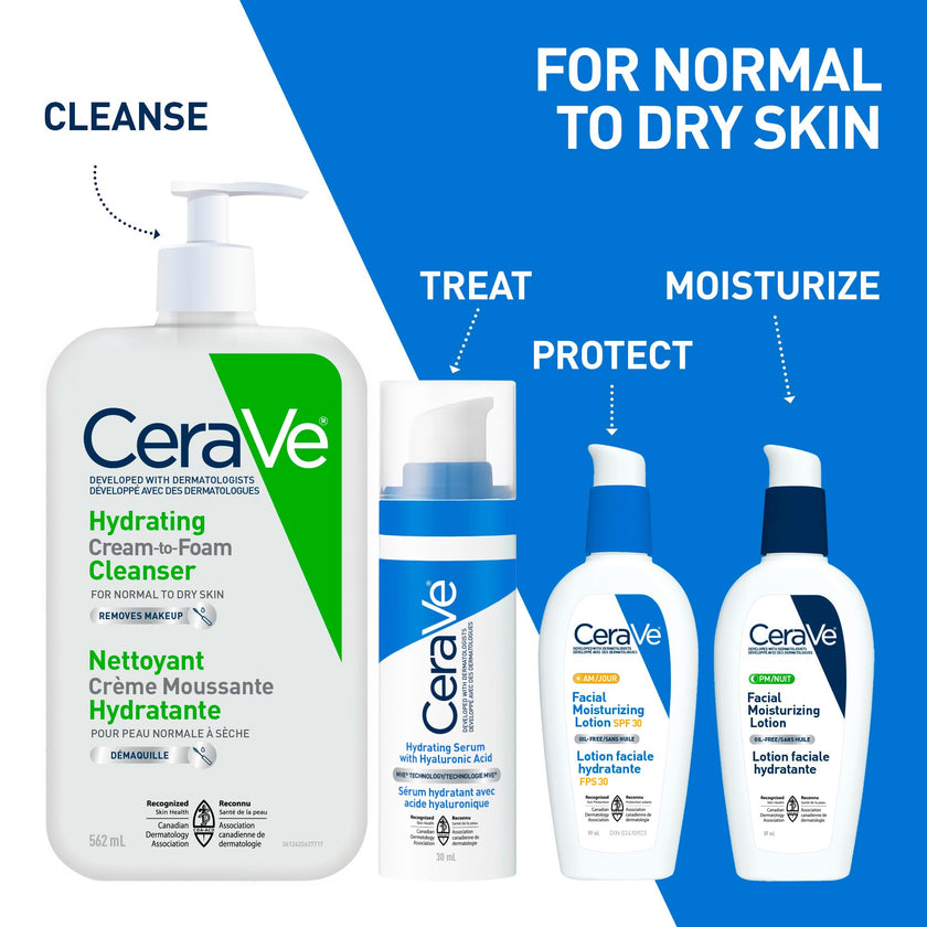 CeraVe Hydrating Cream-to-Foam Face Cleanser, One-Step Face Wash With Hyaluronic Acid & Amino Acid Complex, Gently Cleanses Skin, Non-Comedogenic, Fragrance-Free, Normal to dry skin, 562mL 🍁 All In One Marketplace Canada