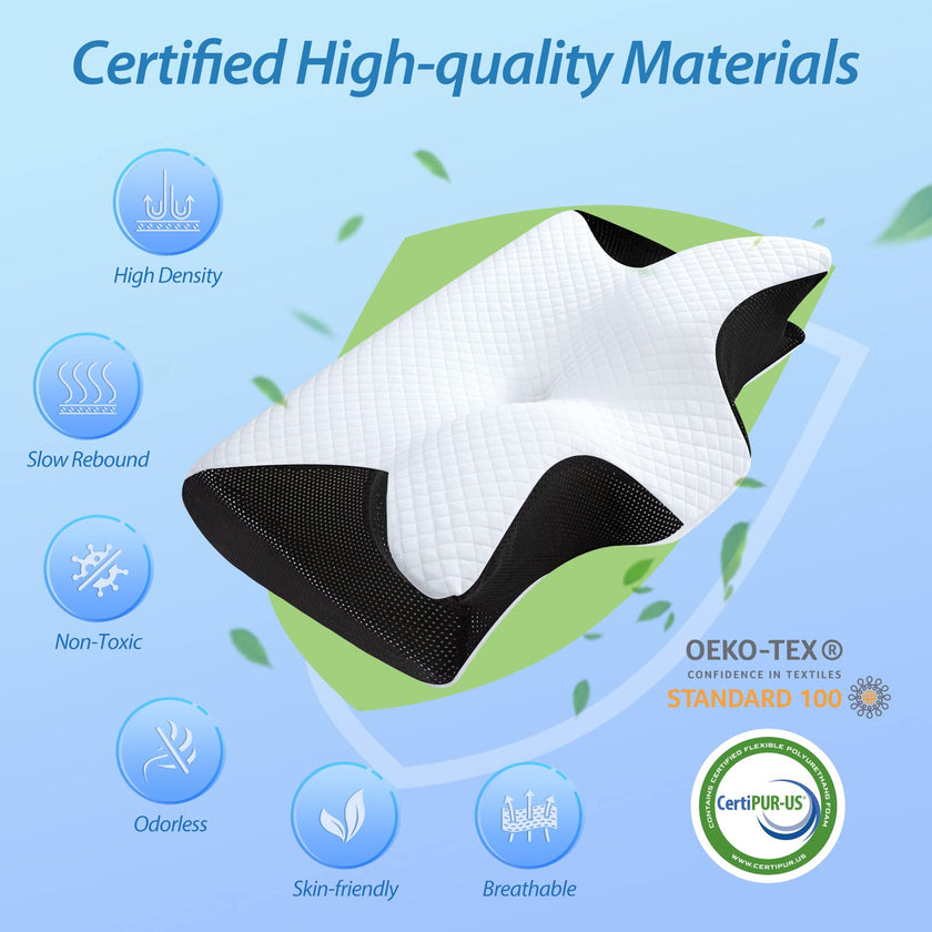 HOMCA Memory Foam Pillow, 2 in 1 Cervical Pillow for Neck Pain Relief, Ergonomic Neck Support Pillows for Side Back Stomach Sleepers with Breathable Pillowcase (Black) 🍁 All In One Marketplace Canada