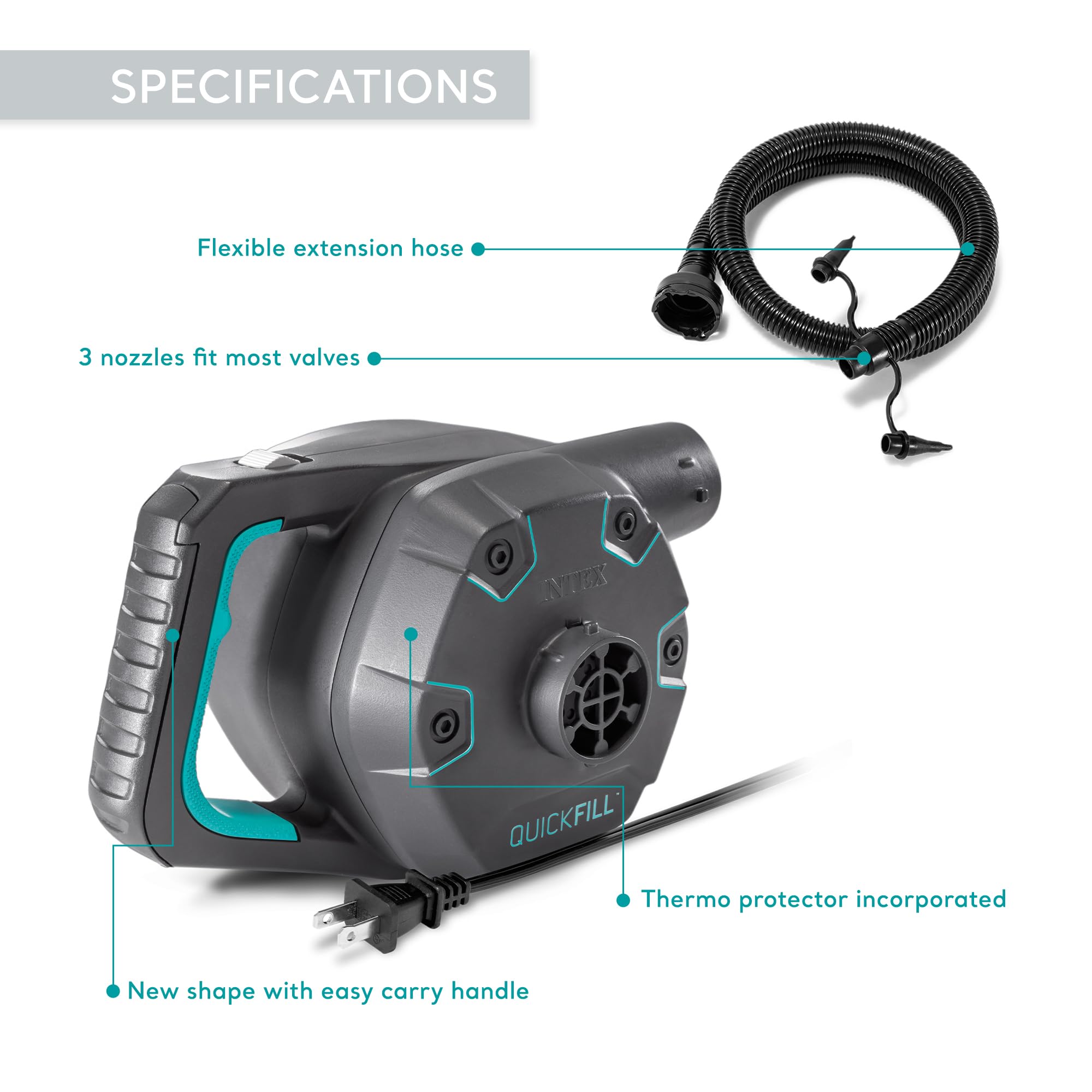INTEX 66643E QuickFill 120 Volt AC Electric Pump: Inflates and Deflates Air Mattresses – Includes 3 Interrconnecting Nozzles – Easy Carry Handle – 1100 L/Min Air Flow – Indoor Use 🍁 All In One Marketplace Canada