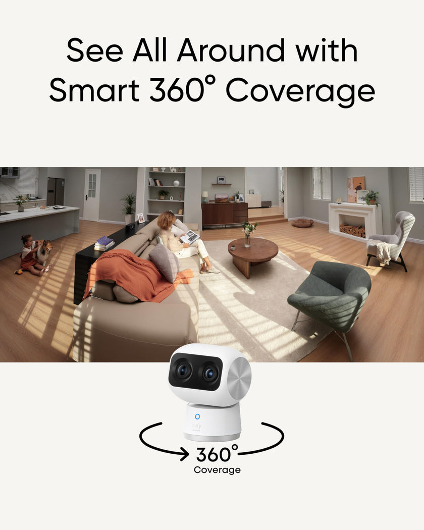 eufy Security Indoor Cam S350, Dual Cameras, 4K UHD Resolution Security Camera with 8× Zoom and 360° PTZ, Human/Pet AI, Ideal for Baby Monitor/Pet Camera/Home Security, Dual-Band Wi-Fi 6, Plug in 🍁 All In One Marketplace Canada