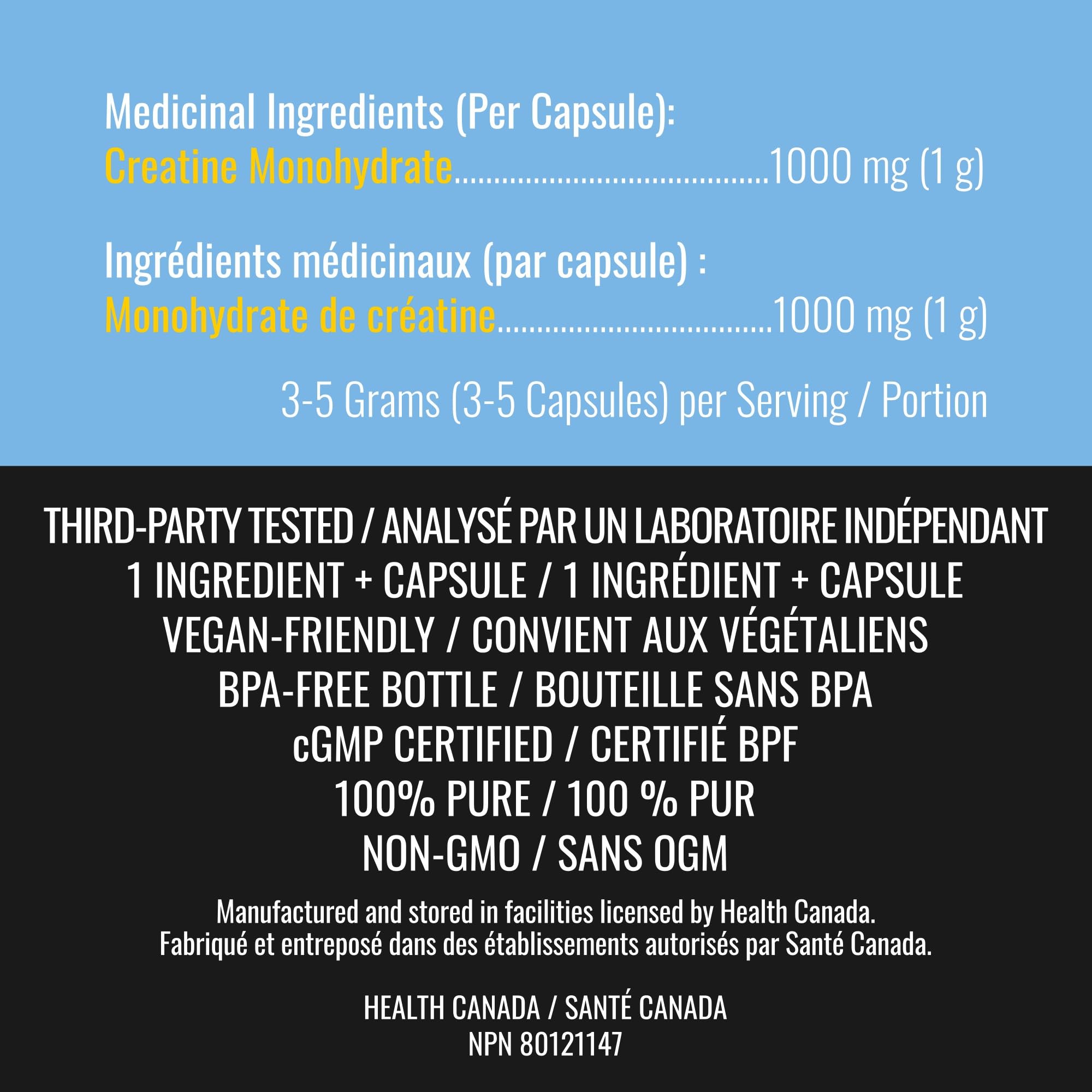 Creatine Capsules - 100% Creatine Monohydrate 1000 mg x 150 Pills (3-5 g Serving) - Made in Canada - Premium Strength and Muscle Growth Supplement by Nutritionn 🍁 All In One Marketplace Canada