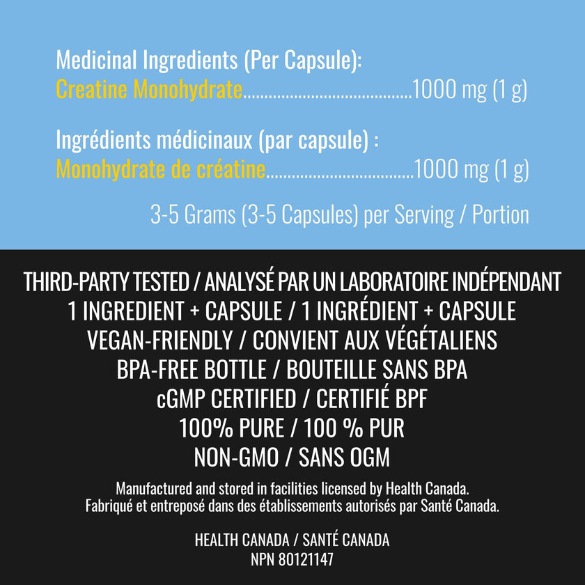 Creatine Capsules - 100% Creatine Monohydrate 1000 mg x 150 Pills (3-5 g Serving) - Made in Canada - Premium Strength and Muscle Growth Supplement by Nutritionn 🍁 All In One Marketplace Canada