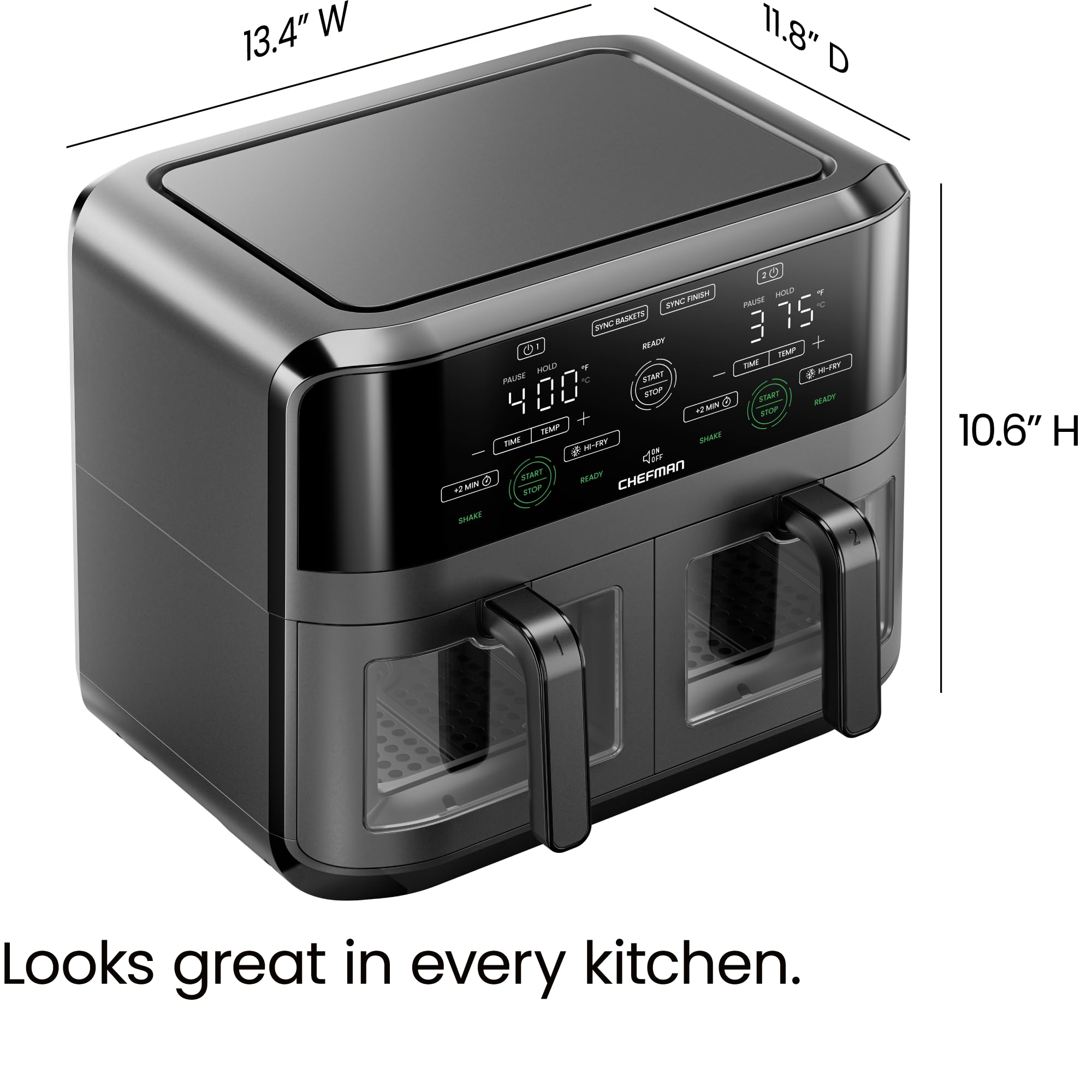 CHEFMAN 6 Quart Dual Basket Air Fryer Oven with Easy View Windows, Sync Finish, Hi-Fry, Auto Shutoff, 2 Independent 3Qt Nonstick Dishwasher Safe Frying Baskets, Digital Double Air Fryer - Black 🍁 All In One Marketplace Canada