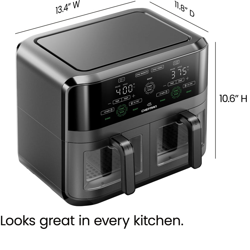 CHEFMAN 6 Quart Dual Basket Air Fryer Oven with Easy View Windows, Sync Finish, Hi-Fry, Auto Shutoff, 2 Independent 3Qt Nonstick Dishwasher Safe Frying Baskets, Digital Double Air Fryer - Black 🍁 All In One Marketplace Canada