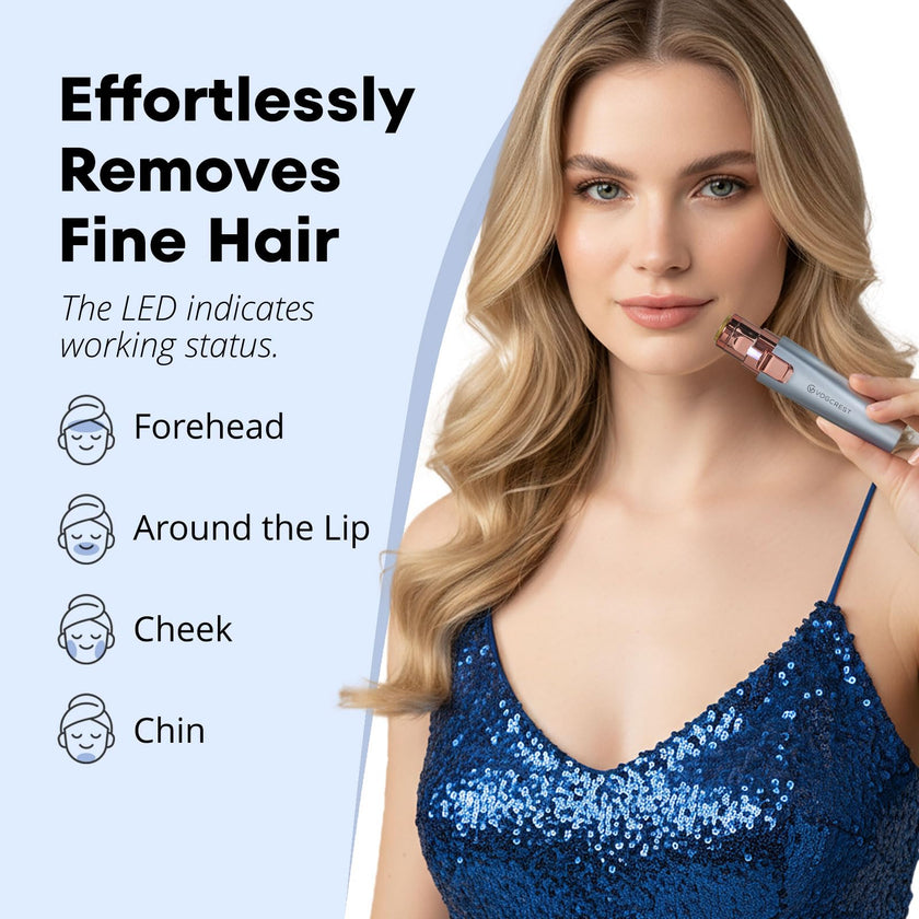 VG VOGCREST Eyebrow Facial Trimmer: 2 in1 Rechargeable Facial Hair Removal and Eyebrow Shaver - Face Lips Body Painless Facial Razor with Built-in LED Light (Sky Blue) 🍁 All In One Marketplace Canada