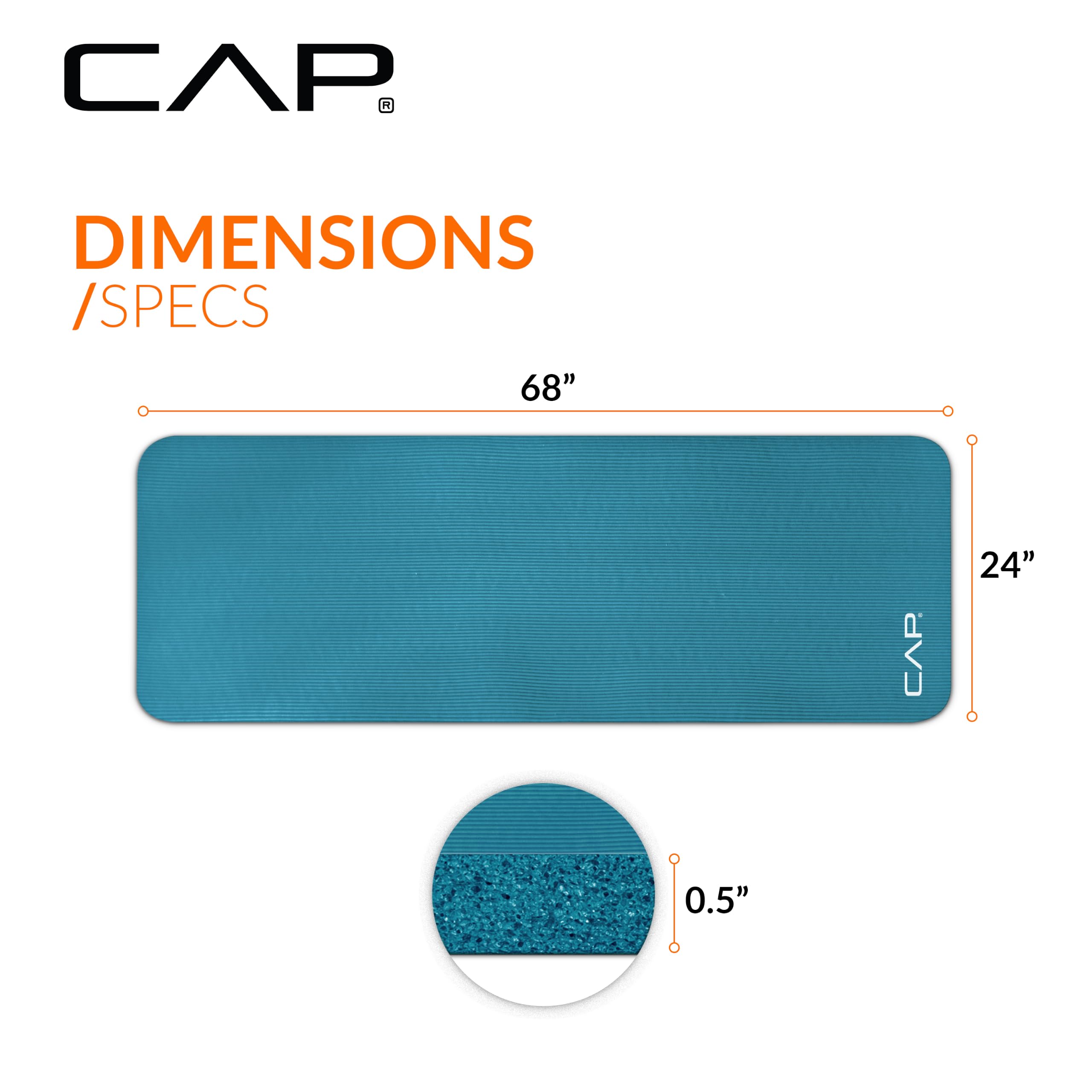 CAP Barbell High Density Exercise Yoga Mat with strap, 68
