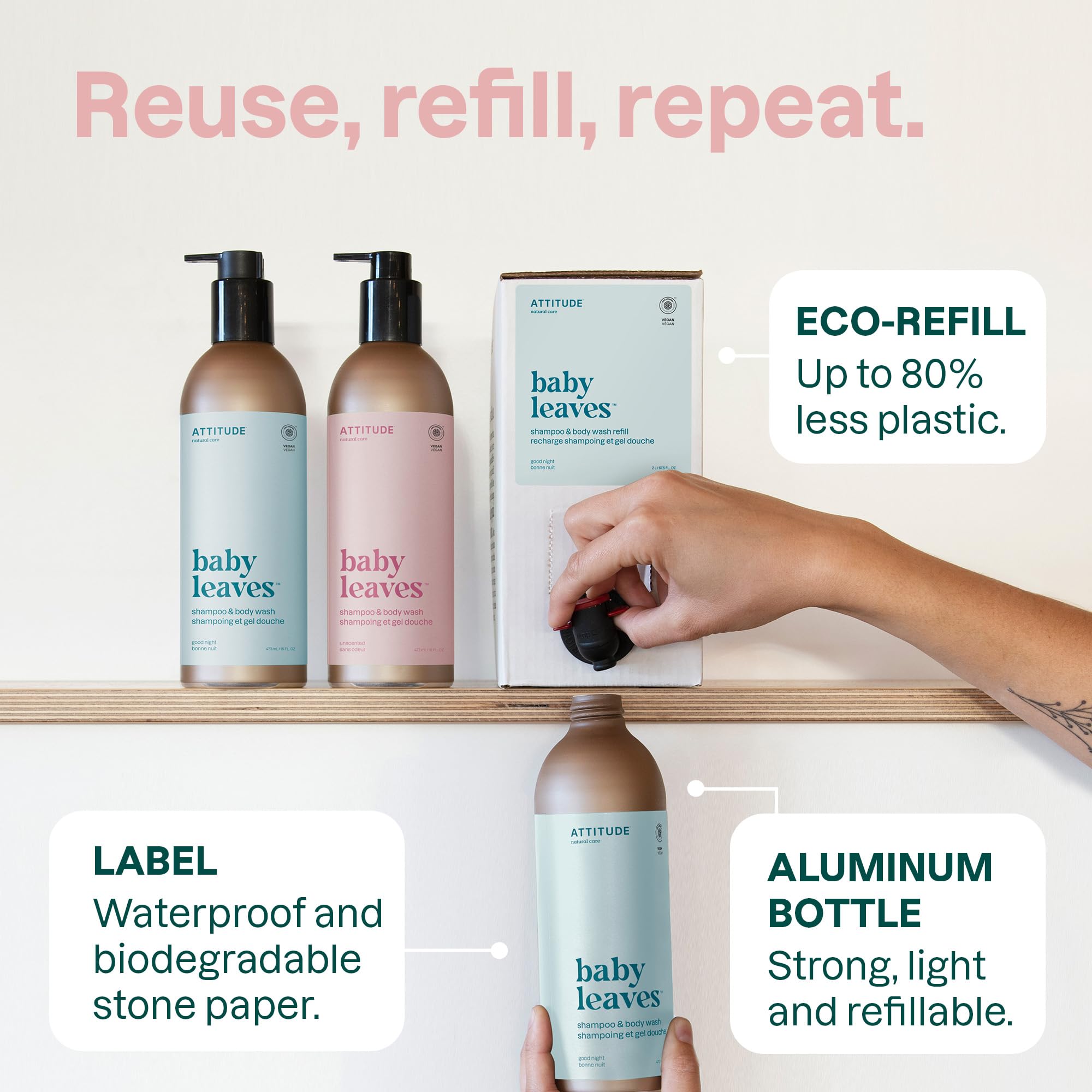 ATTITUDE Baby 2in1 Shampoo and Body Wash, Made in Canada, EWG Verified, Dermatologically Tested, Vegan, Unscented, Bulk Refill, 2 L 🍁 All In One Marketplace Canada
