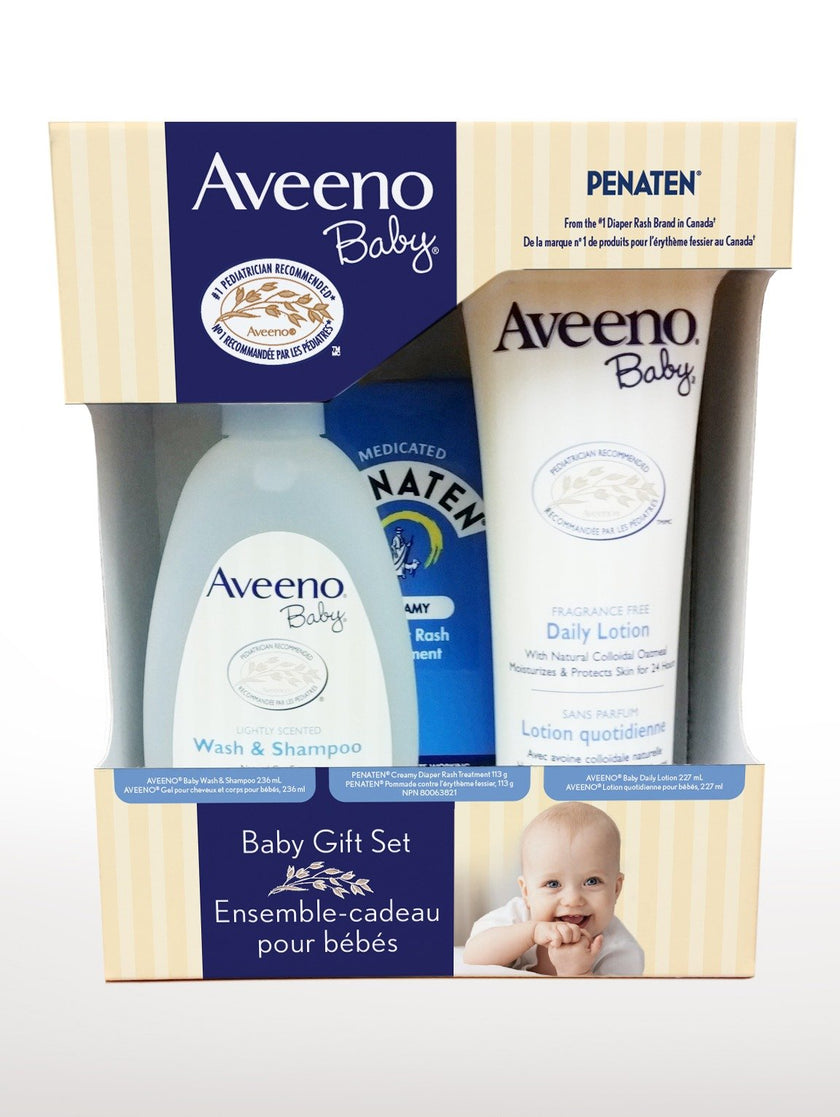 Aveeno Baby Gift Set With Baby Wash And Shampoo 236 mL, Baby Daily Moisturizing Lotion 227 mL and Penaten Diaper Rash Cream 113g 🍁 All In One Marketplace Canada
