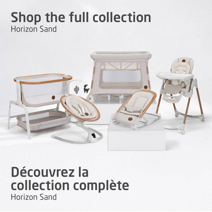 Maxi-Cosi Iora Bedside Bassinet , infant bedside sleeper crib, 4 height positions, portable & folds flat, large storage basket, includes travel bag, Horizon Sand 🍁 All In One Marketplace Canada