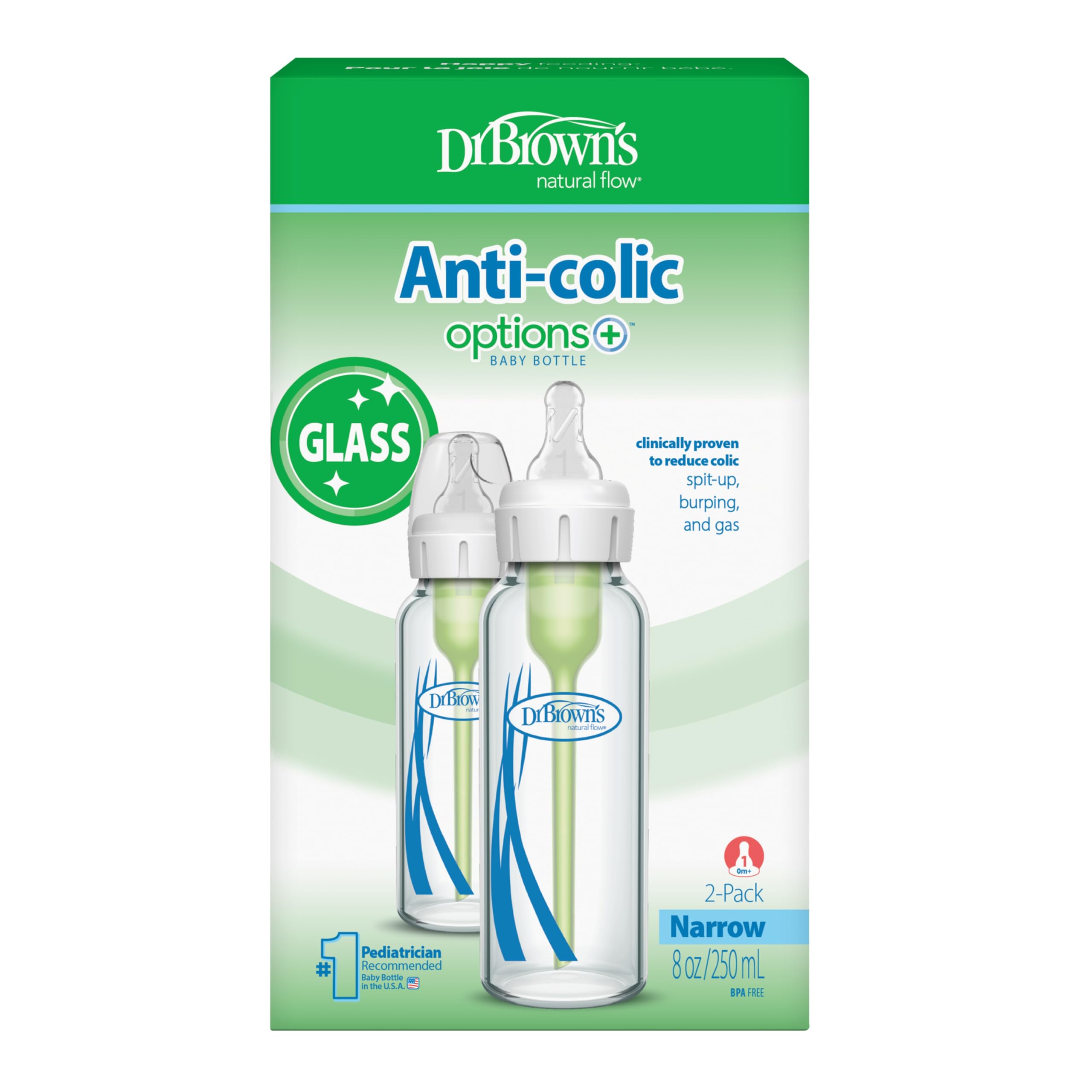 Dr. Brown’s Natural Flow Anti-Colic Options+ Narrow Glass Baby Bottles, 8oz, 2-Pack 🍁 All In One Marketplace Canada