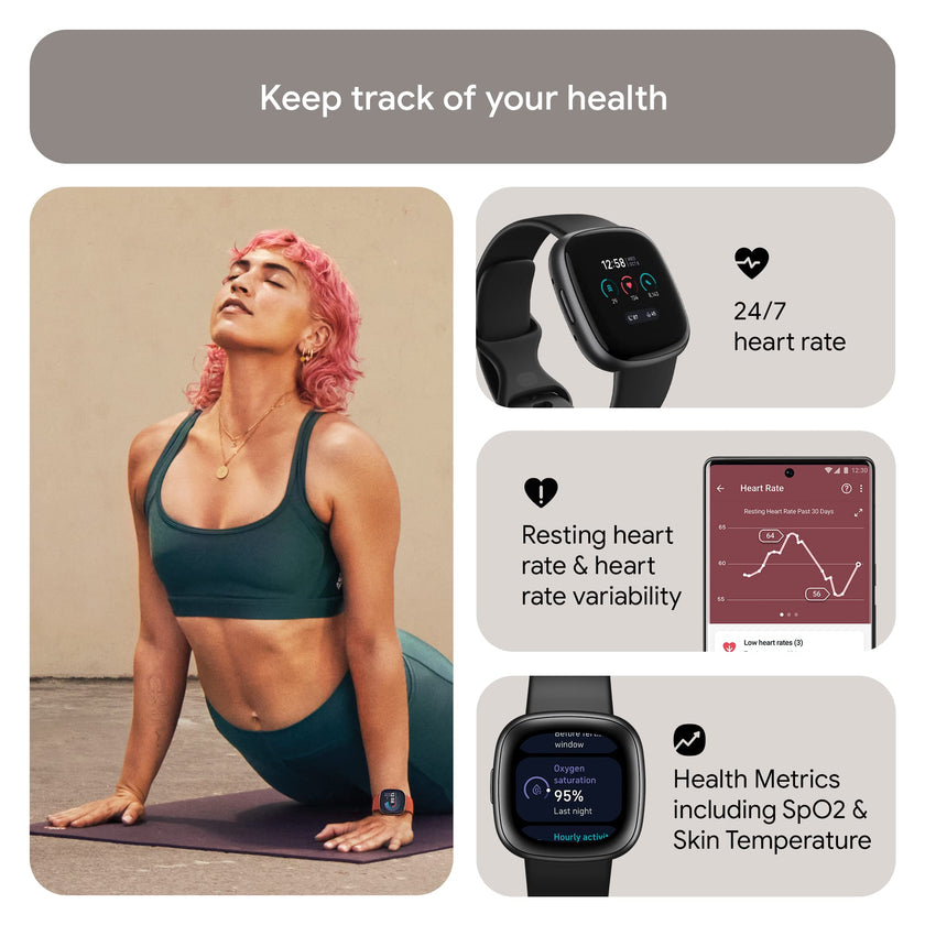 Google Fitbit Versa 4 Fitness Smart Watch for Men and Women with Daily Readiness, Gps, 24/7 Heart Rate, 40+ Exercise Modes, Sleep Tracking and More, Black/graphite, One Size (S and L Bands Included 🍁 All In One Marketplace Canada